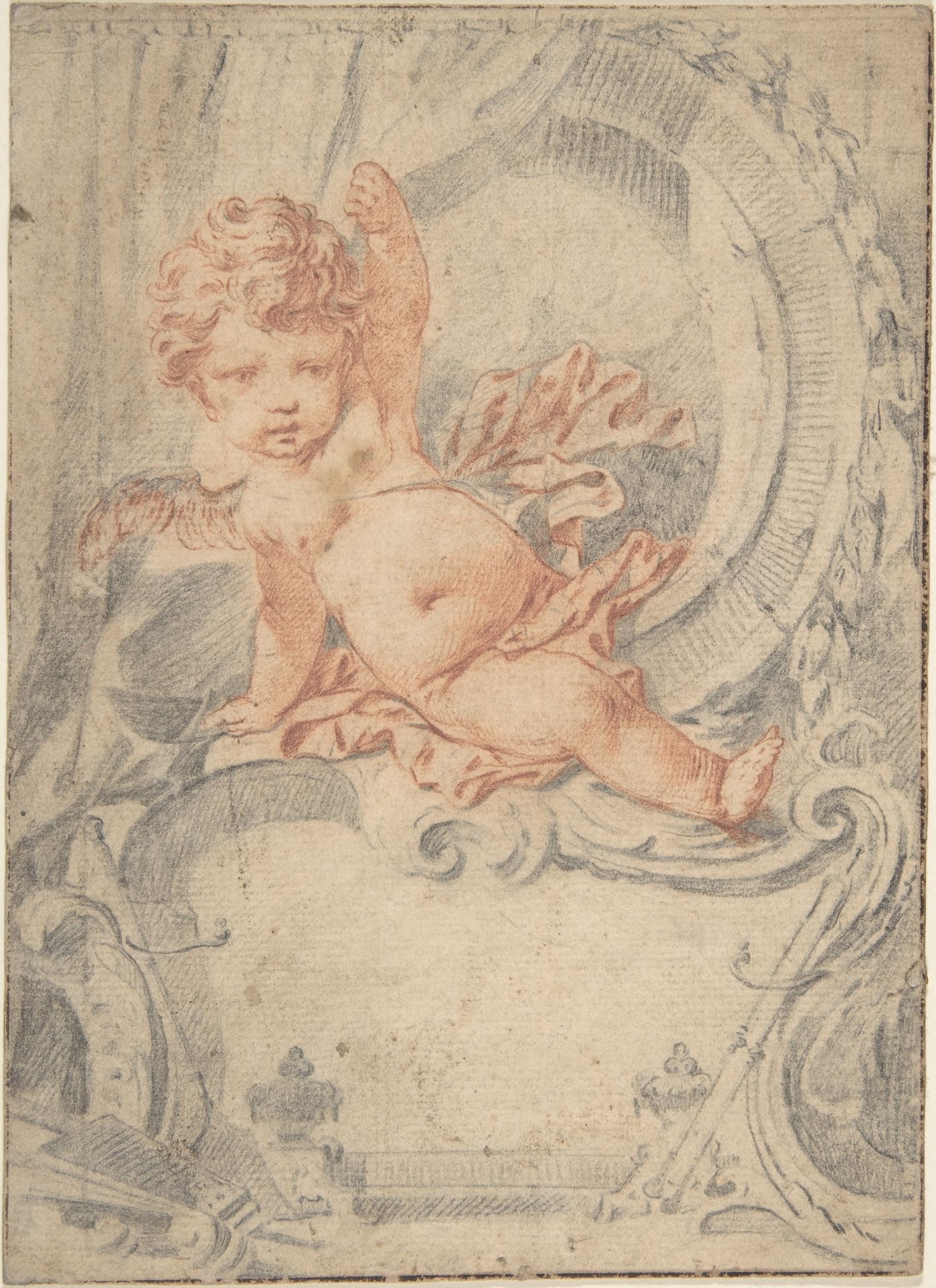 Cupid posed in an Ornamental Cartouche by Anonymous
