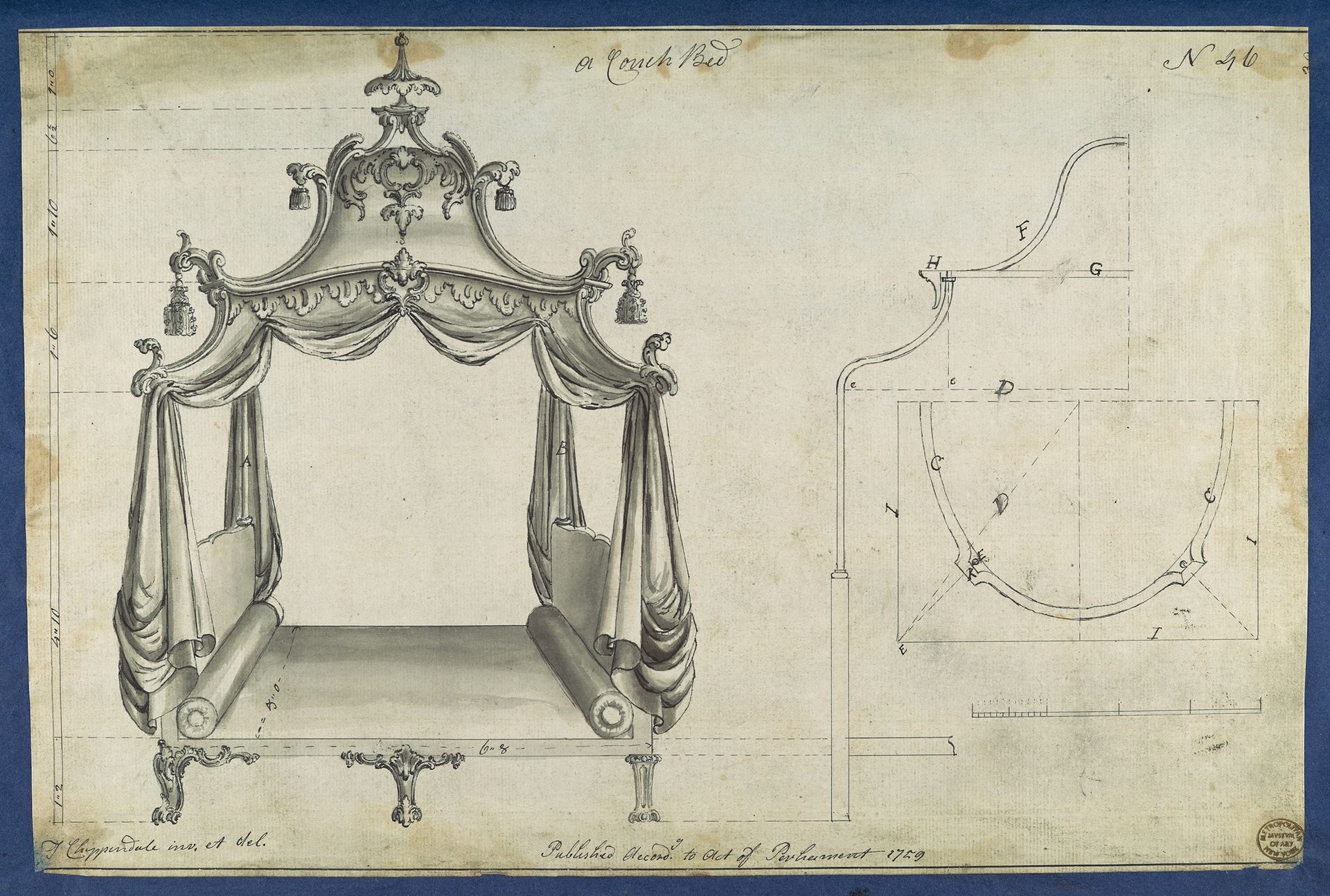 Couch Bed, in Chippendale Drawings, Vol. I by Thomas Chippendale