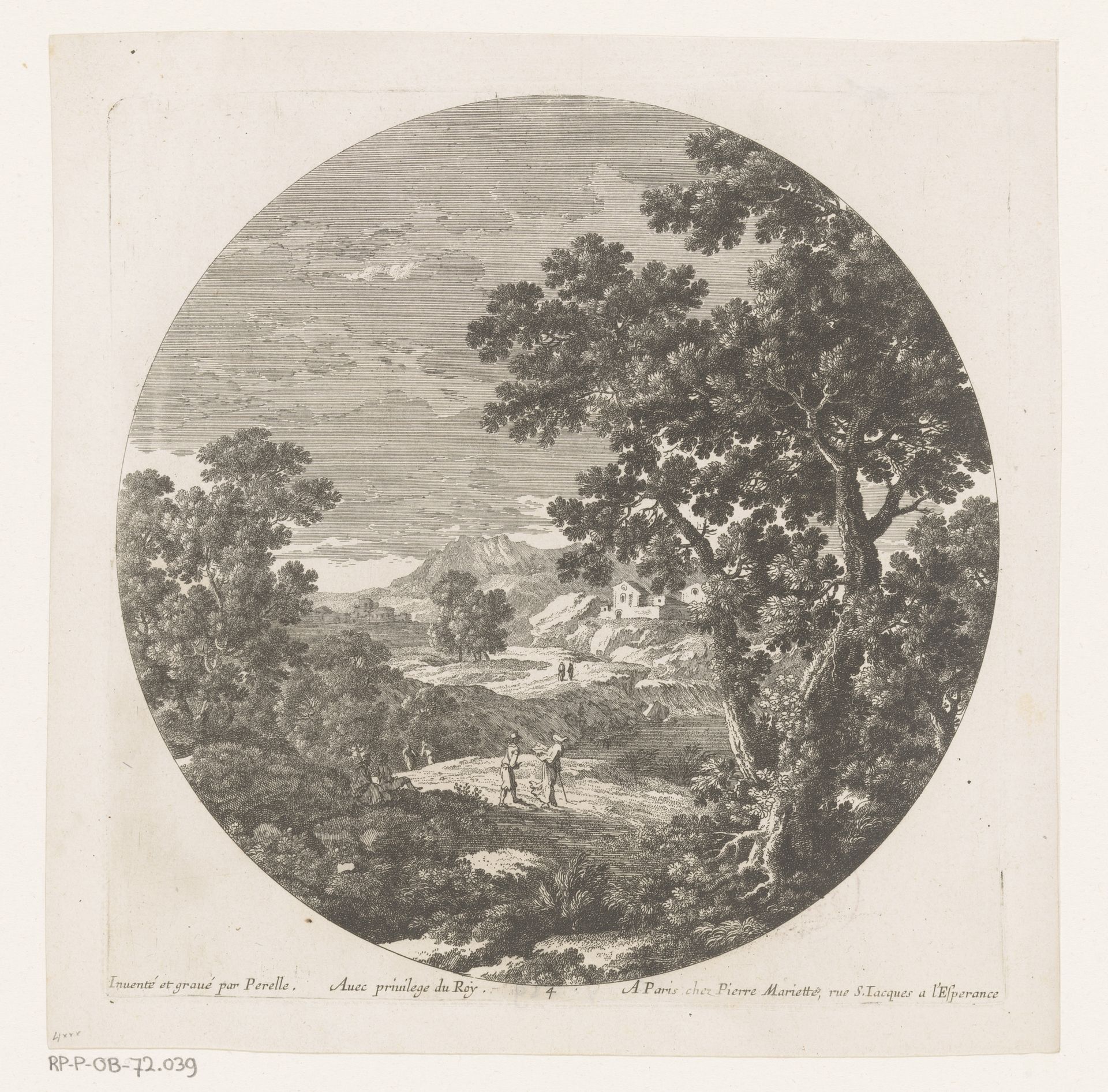 Landschap met twee mannen op open plek op voorgrond by Nicolas Perelle