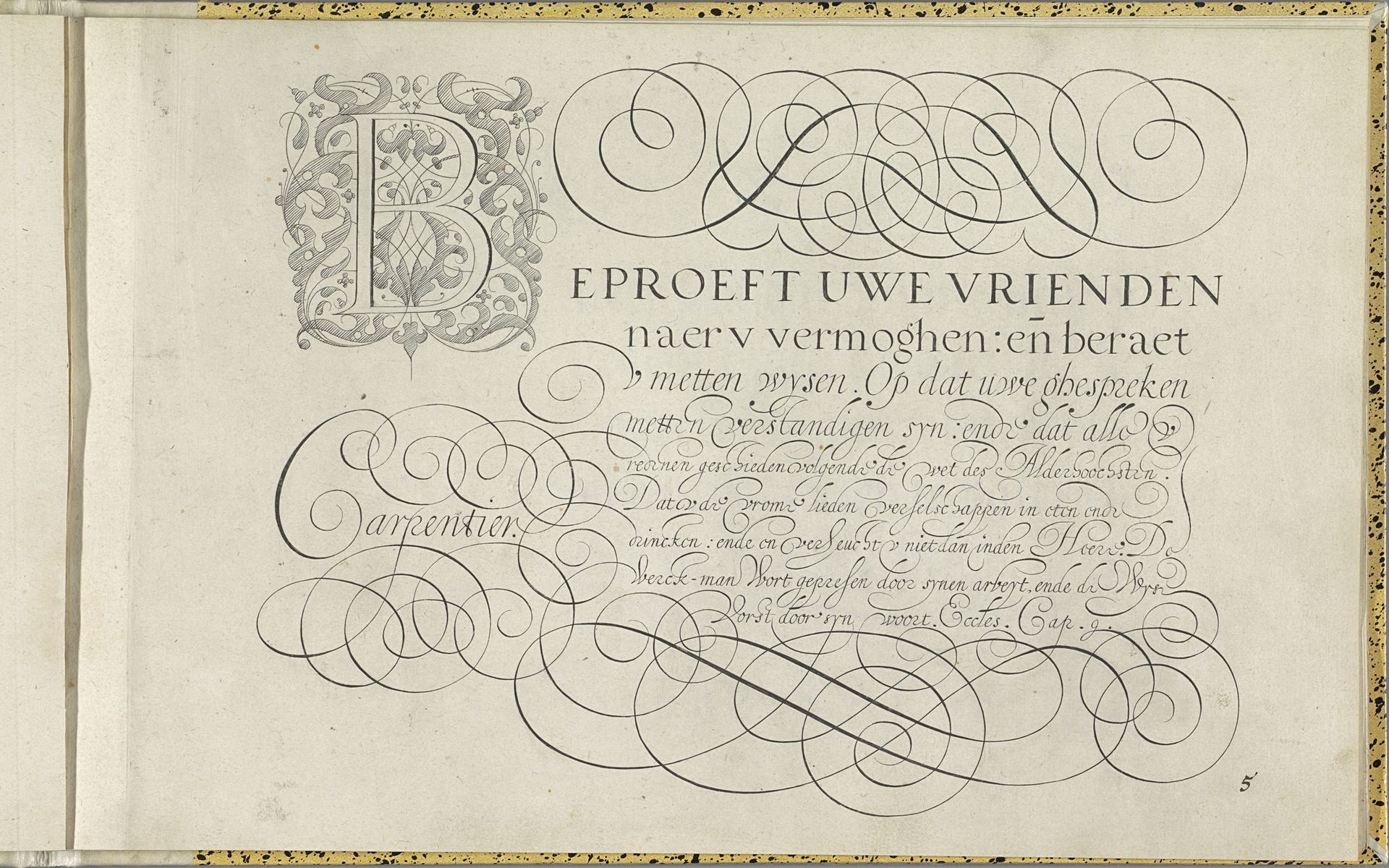 Schrijfvoorbeeld met de tekst: Beproeft uwe vrienden (...) by Lieven Willemsz. Coppenol