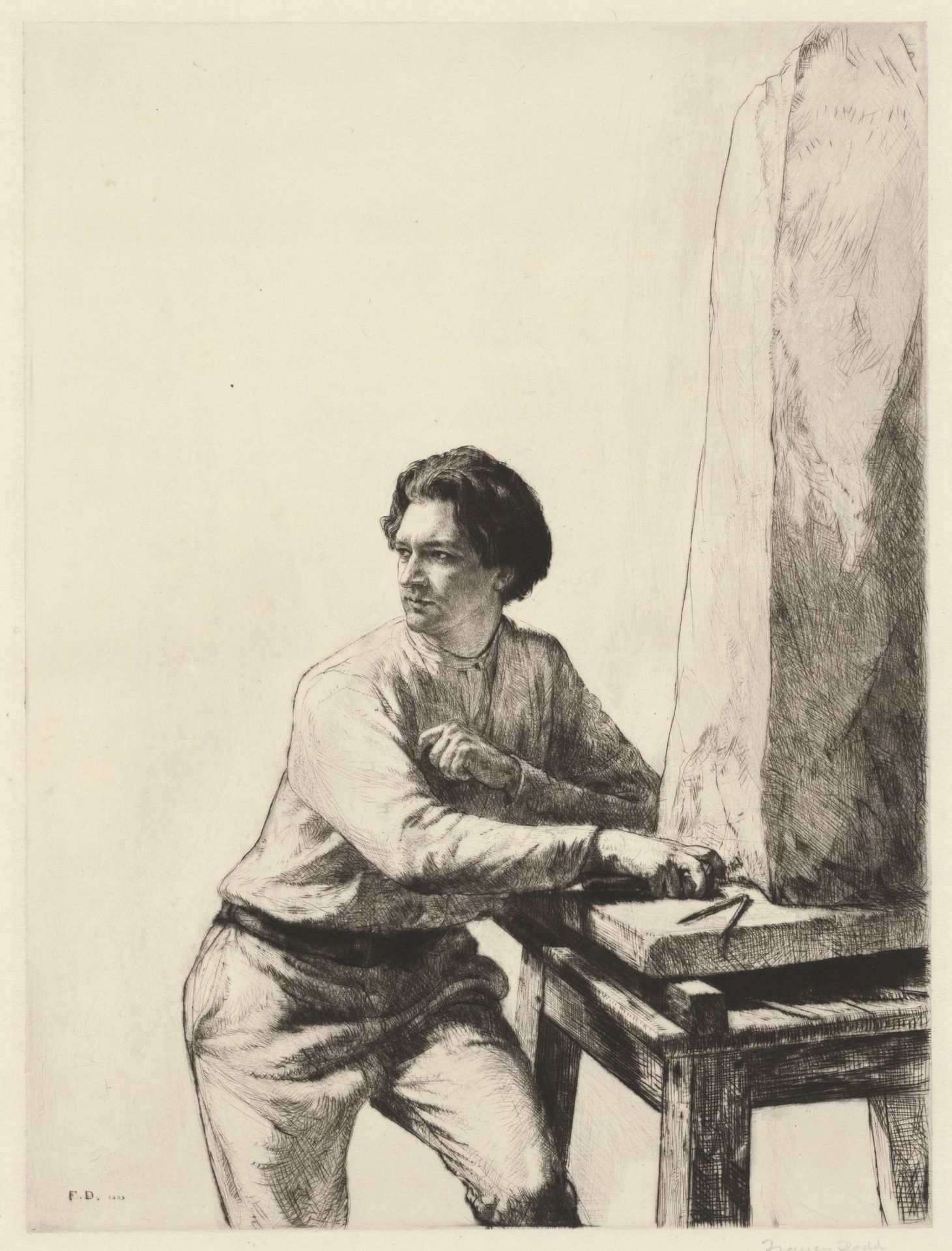 Portret van Jacob Epstein by Francis Dodd