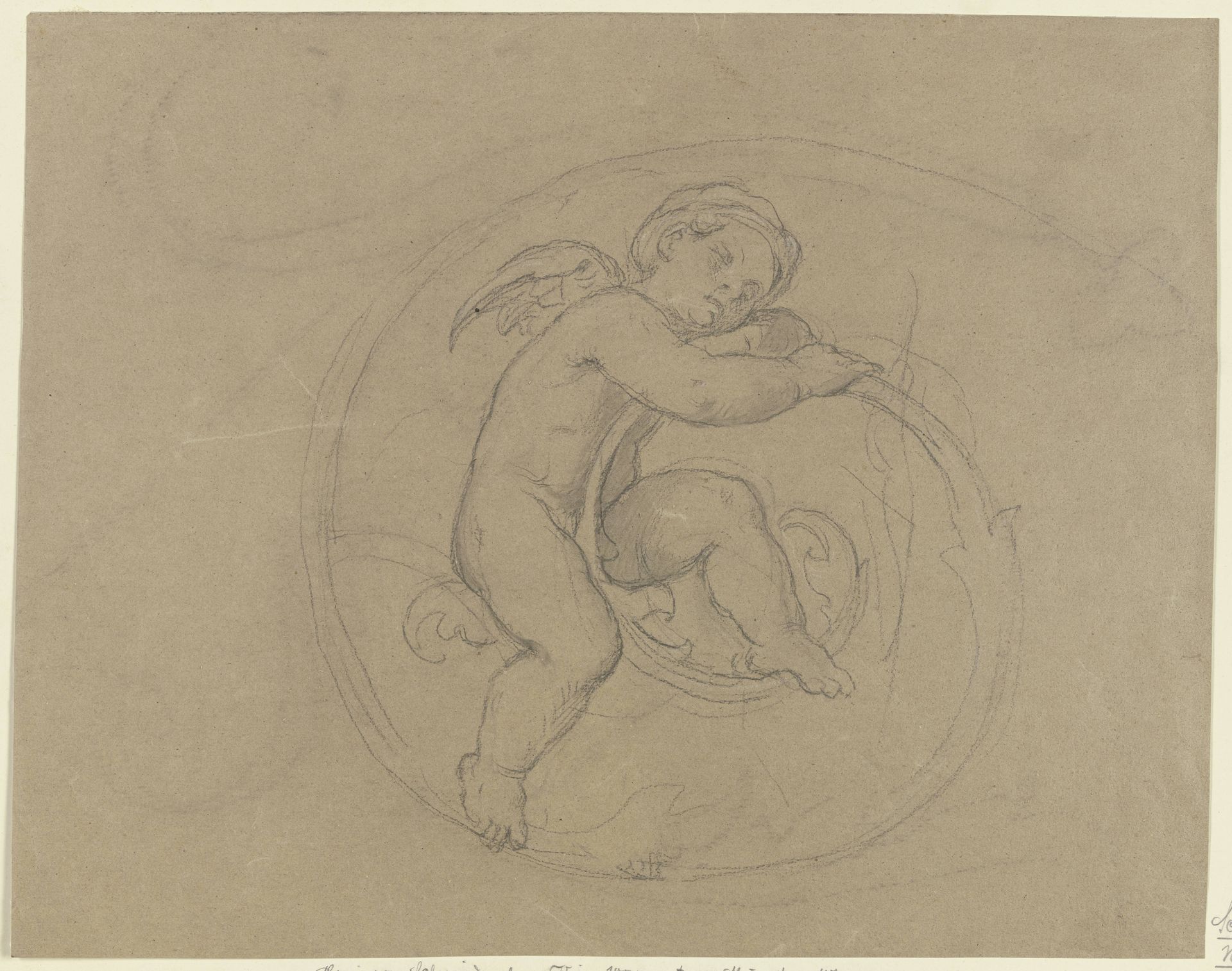 Putto zwischen Ranken, schlafend by Moritz von Schwind