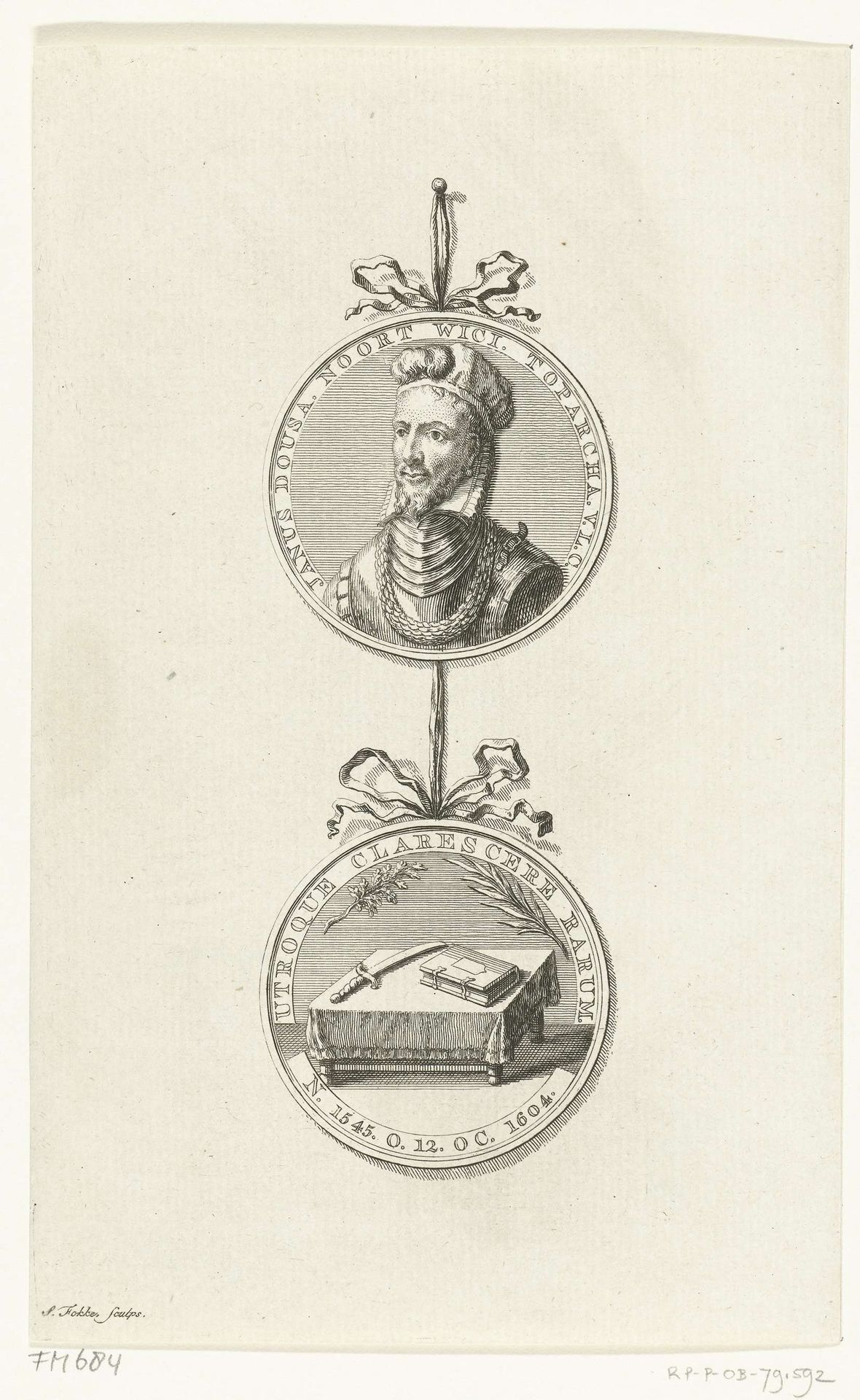 Penning met portret van Johan van der Does, heer van Noordwijk, bevelhebber te Leiden tijdens het beleg, 1574 by Simon Fokke