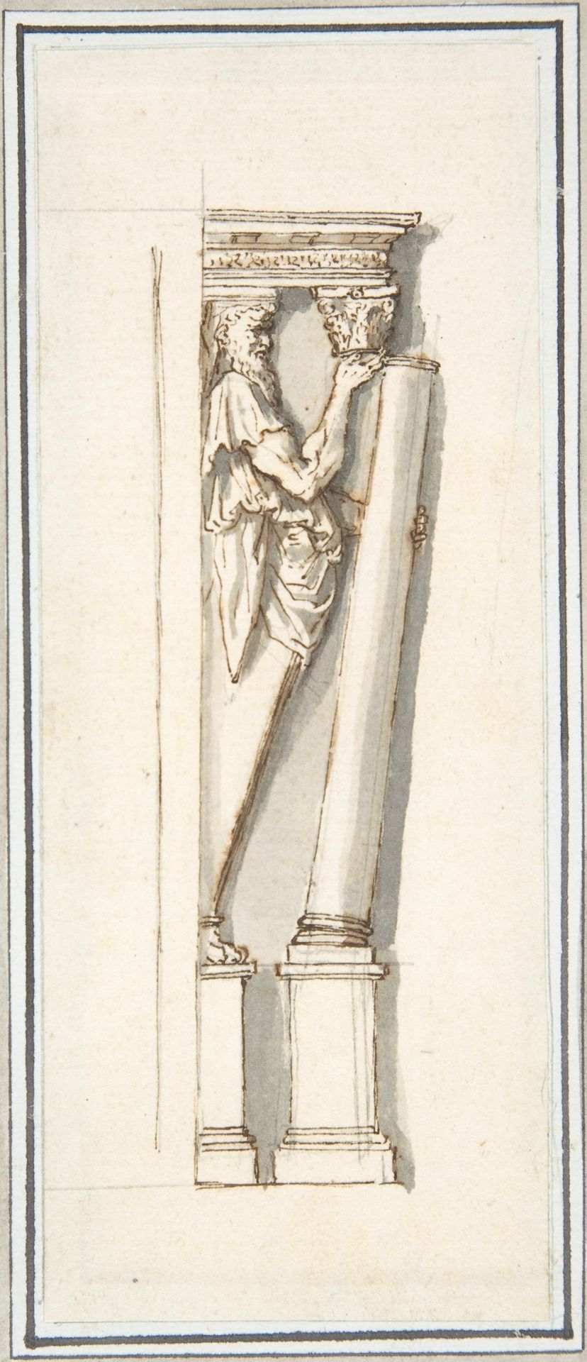 An Architectural Detail: A Herm Figure Placing or Removing a Column from Under an Entablature (after Stucco Frame by Daniele da Volterra from Orsini Chapel, Santa Trinità dei Monti) by Anonymous