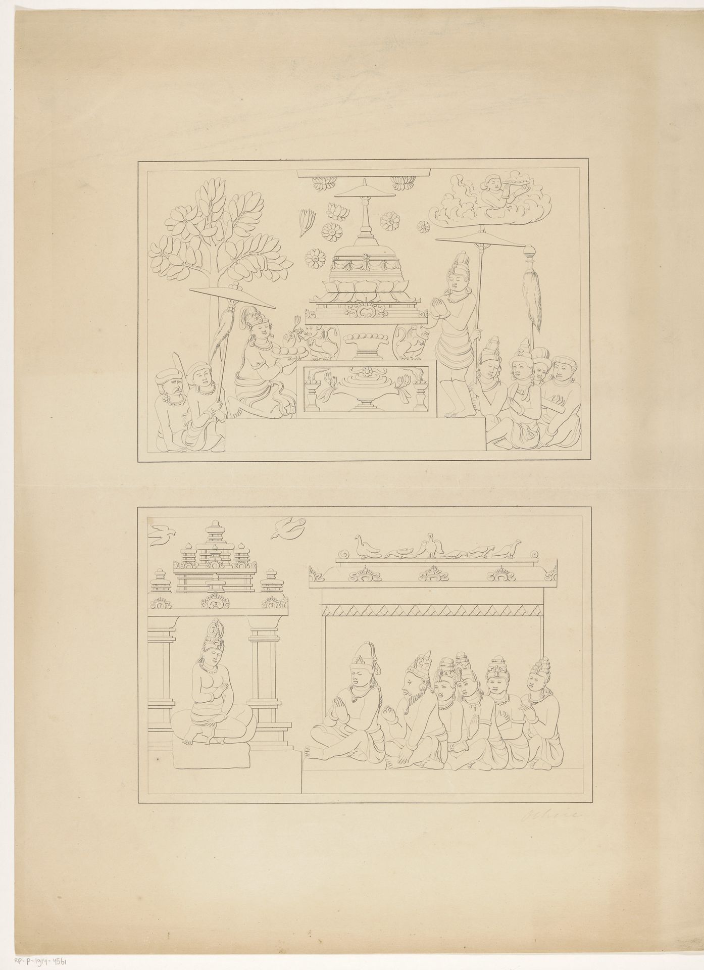 Reliëf met Boeddhistische goden, mogelijk van de tempel Candi Mendut by Andries Wiemans Cz.