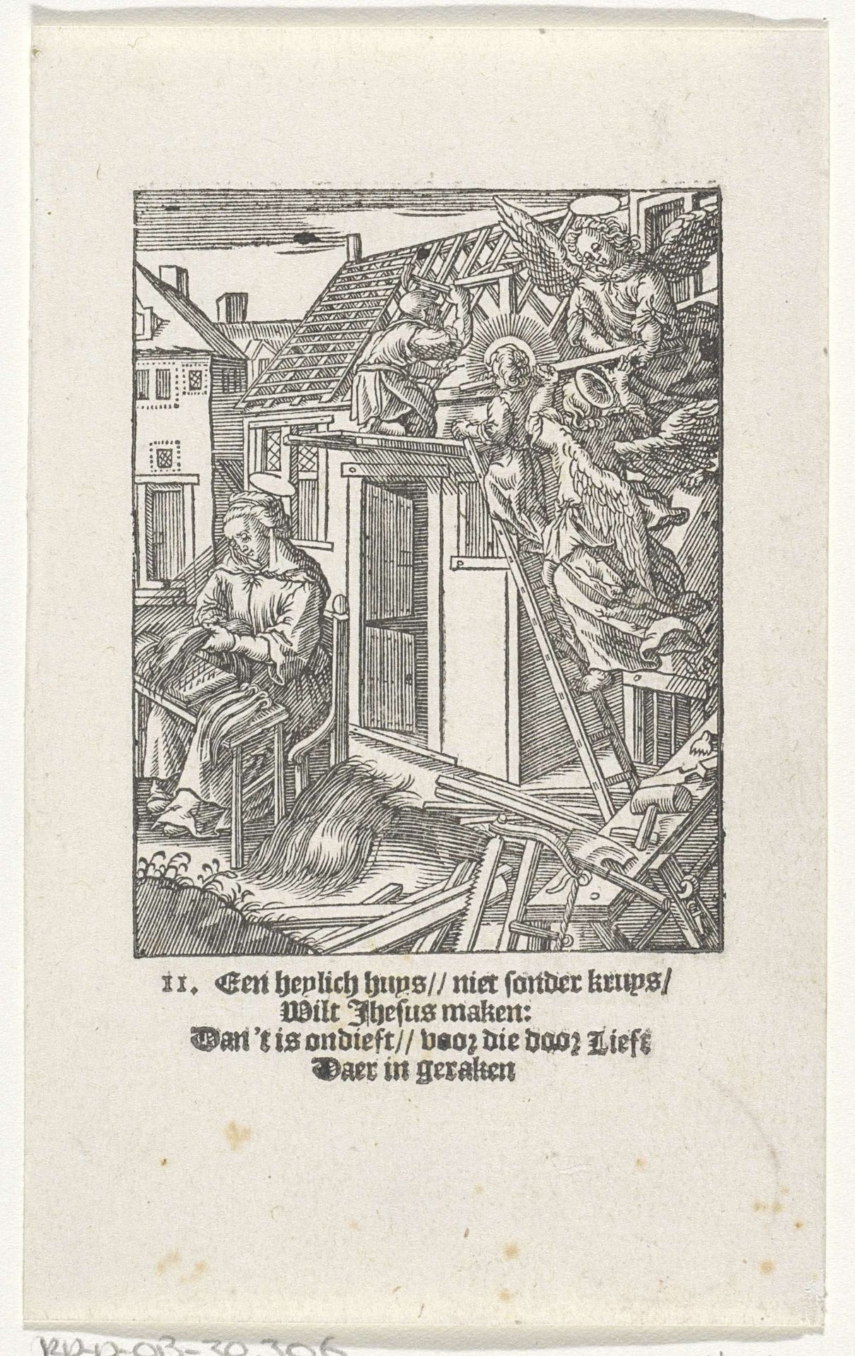 Christuskind legt een dak by Christoffel van (II) Sichem