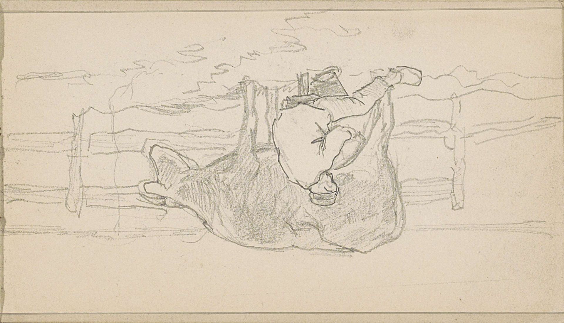 Boer die een koe melkt by Anton Mauve