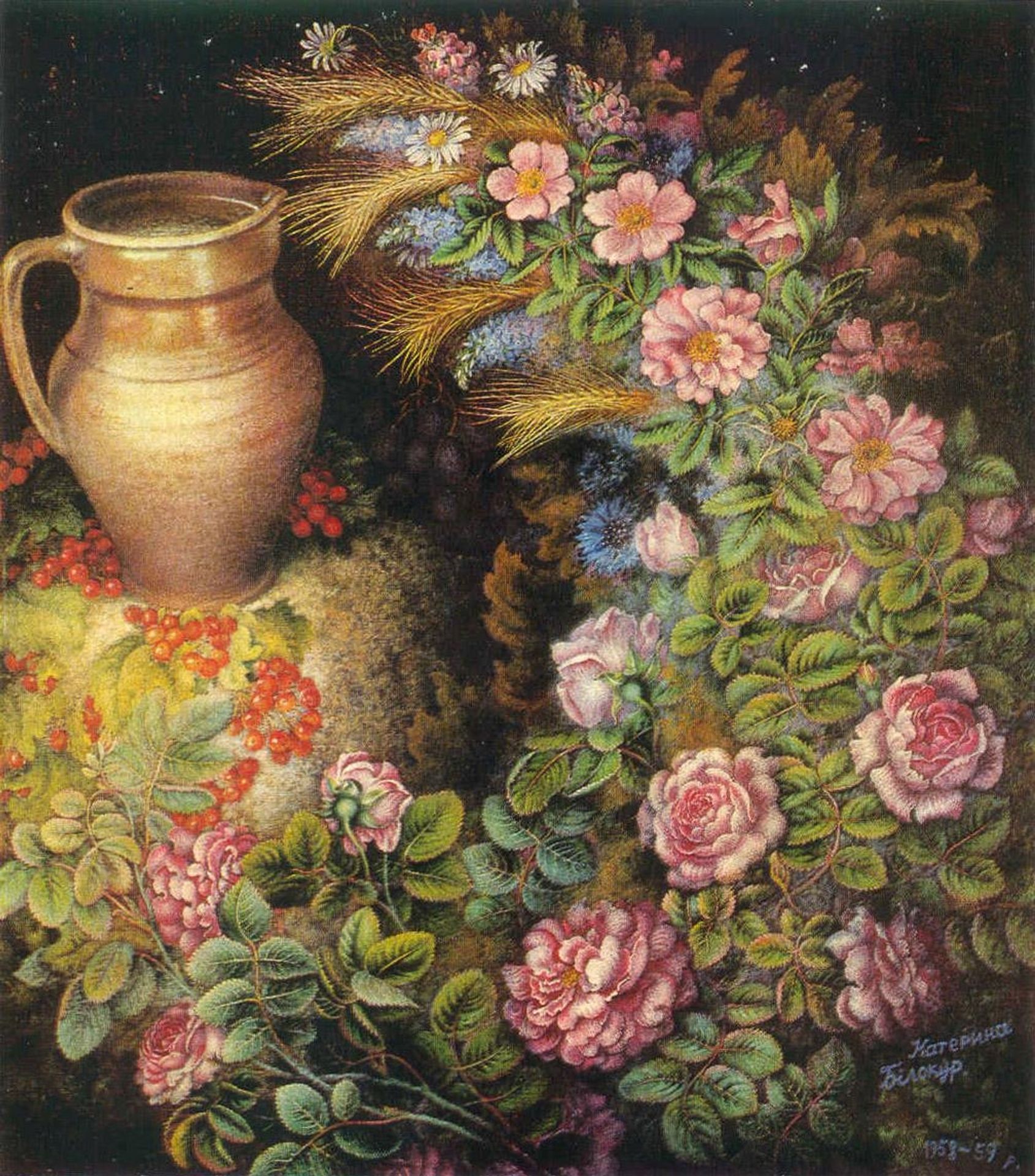 Still life with spikes and jug by Kateryna Bilokur