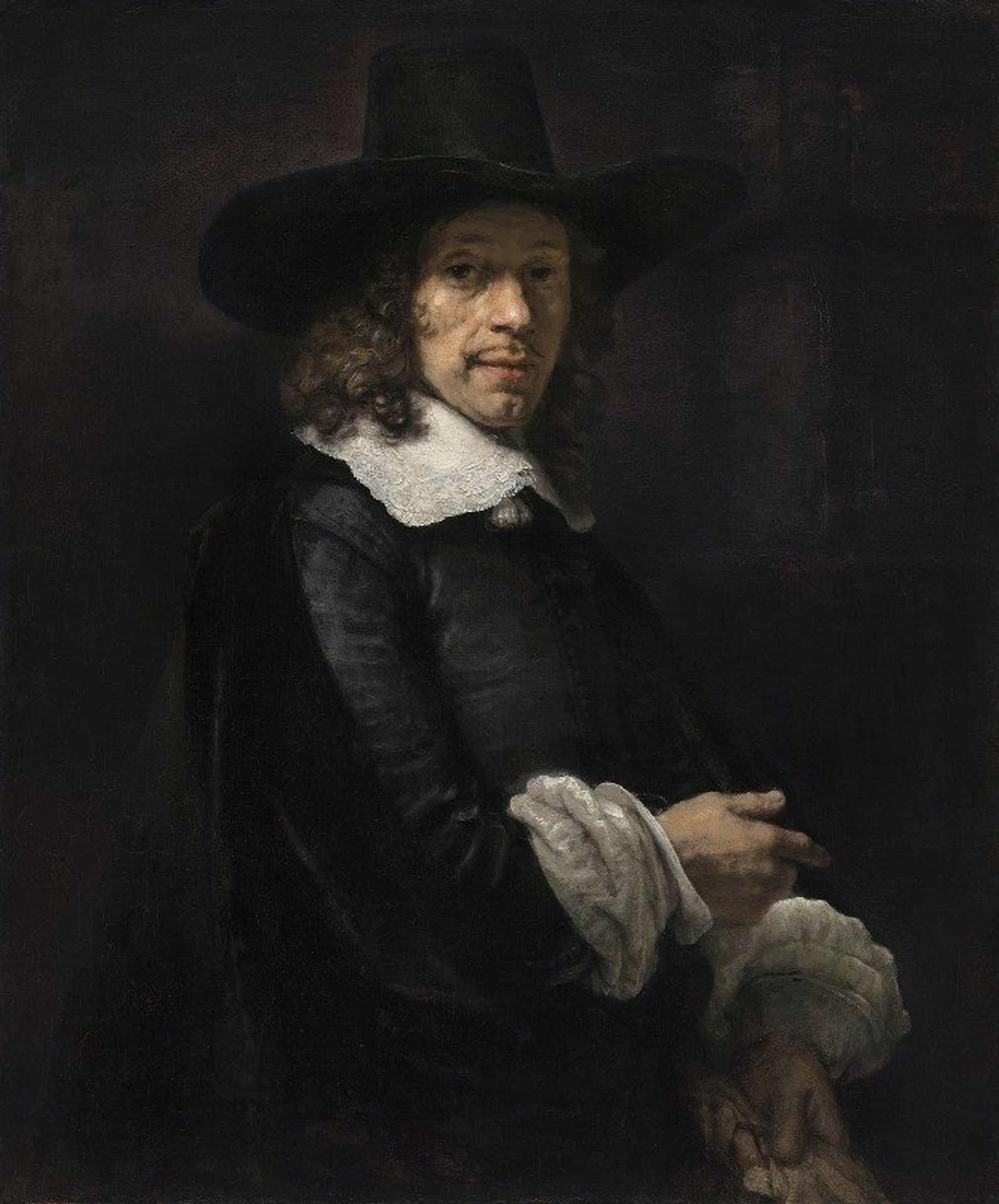 Portrait of a Gentleman with a Tall Hat and Gloves by Rembrandt van Rijn