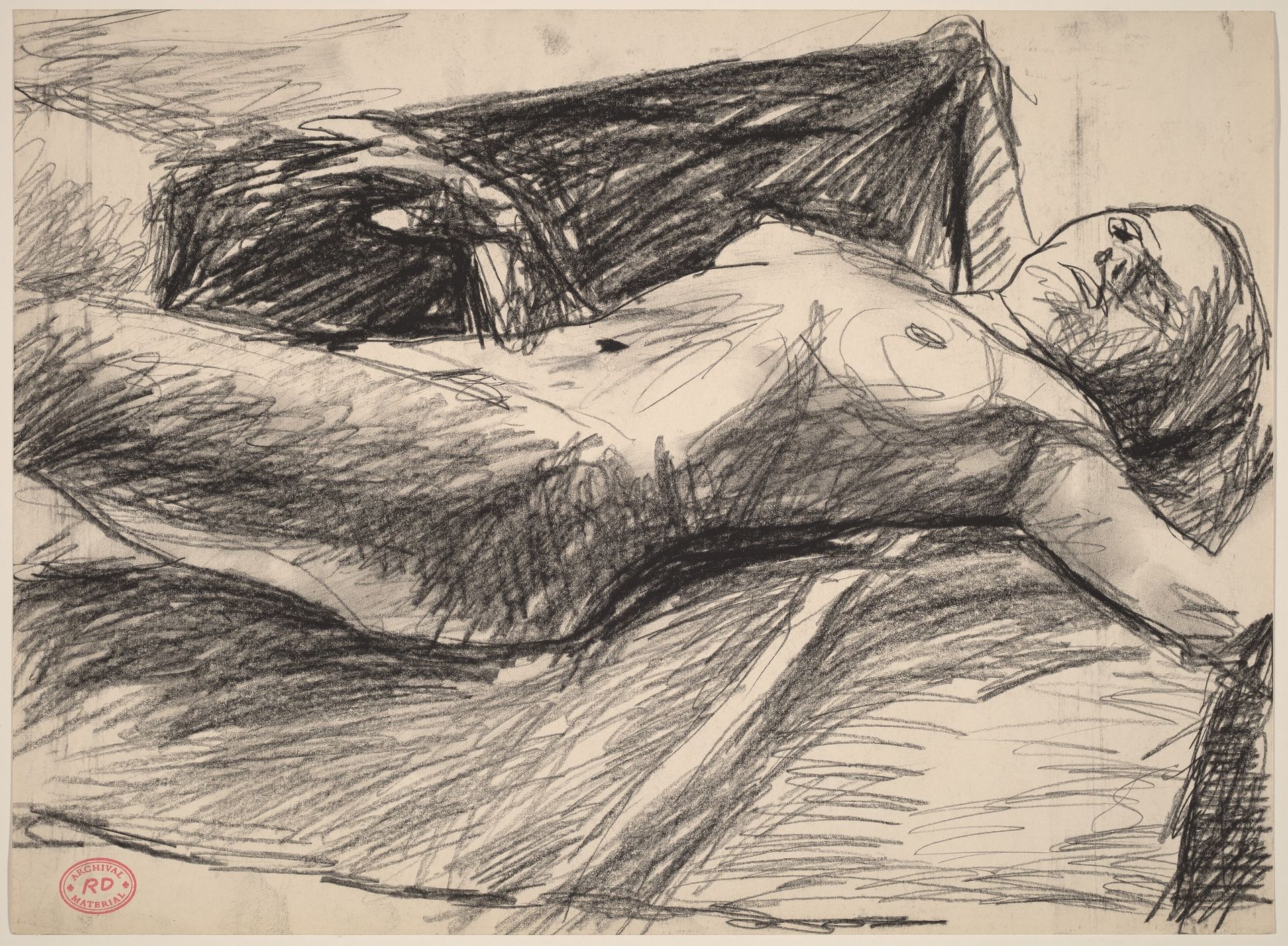 Untitled [female nude lying back on fabric] by Richard Diebenkorn