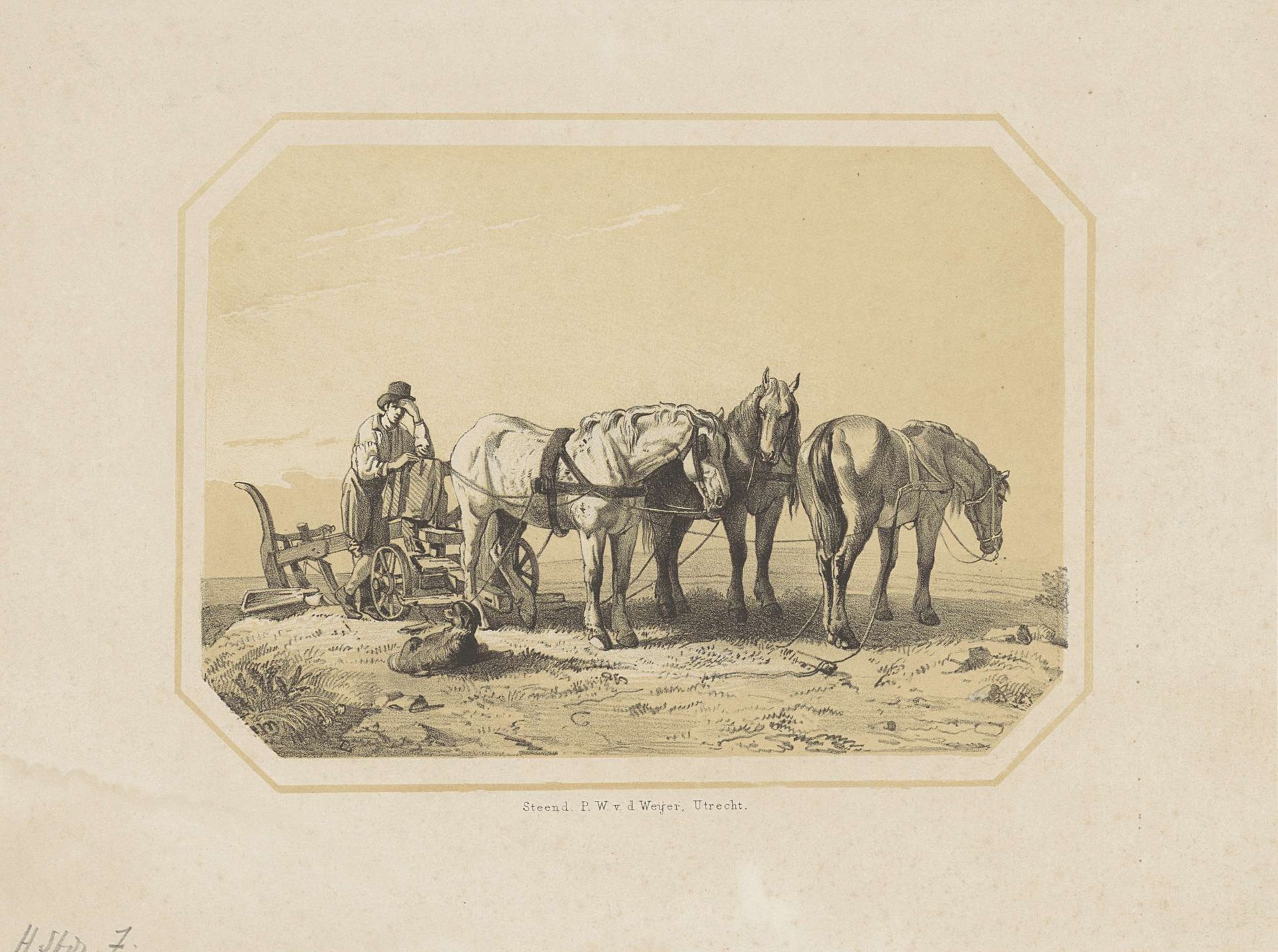 Paarden voor een ploeg by Pierre Louis Dubourcq