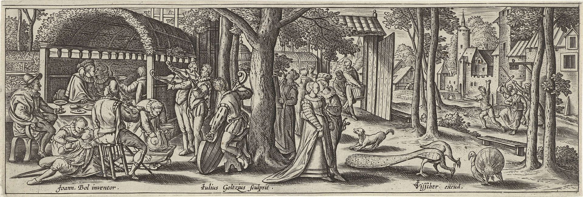 De verloren zoon verkwist zijn geld by Julius Goltzius