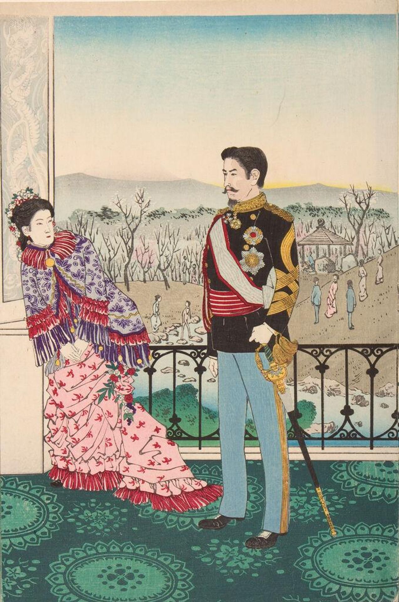 Emperor Meiji and His Consort in the Plum Garden by Kobayashi Kiyochika