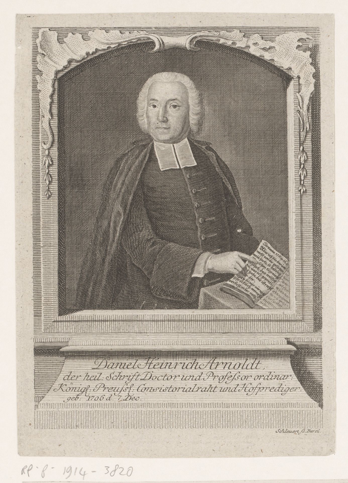 Portret van Daniel Heinrich Arnoldt by Johann David (I) Schleuen