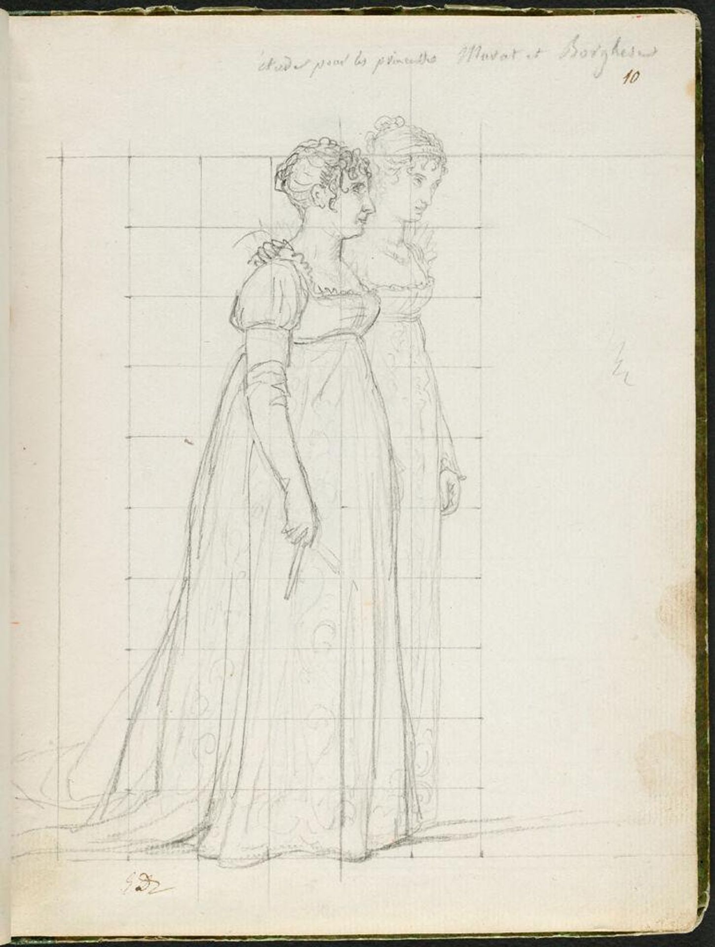 Caroline Bonaparte, the Princess Murat, and Pauline Bonaparte, the Princess Borghese; verso: blank page by Jacques-Louis David