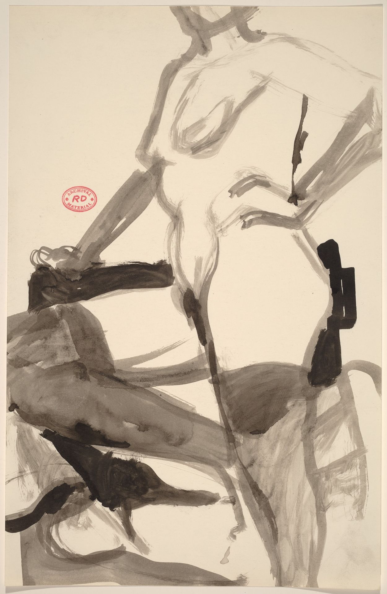 Untitled [standing nude resting her knee on a support] by Richard Diebenkorn