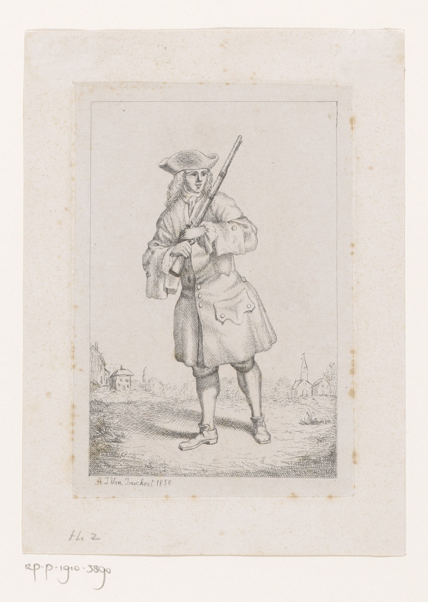 Geüniformeerde man met geweer over zijn schouder by Jules Van Imschoot