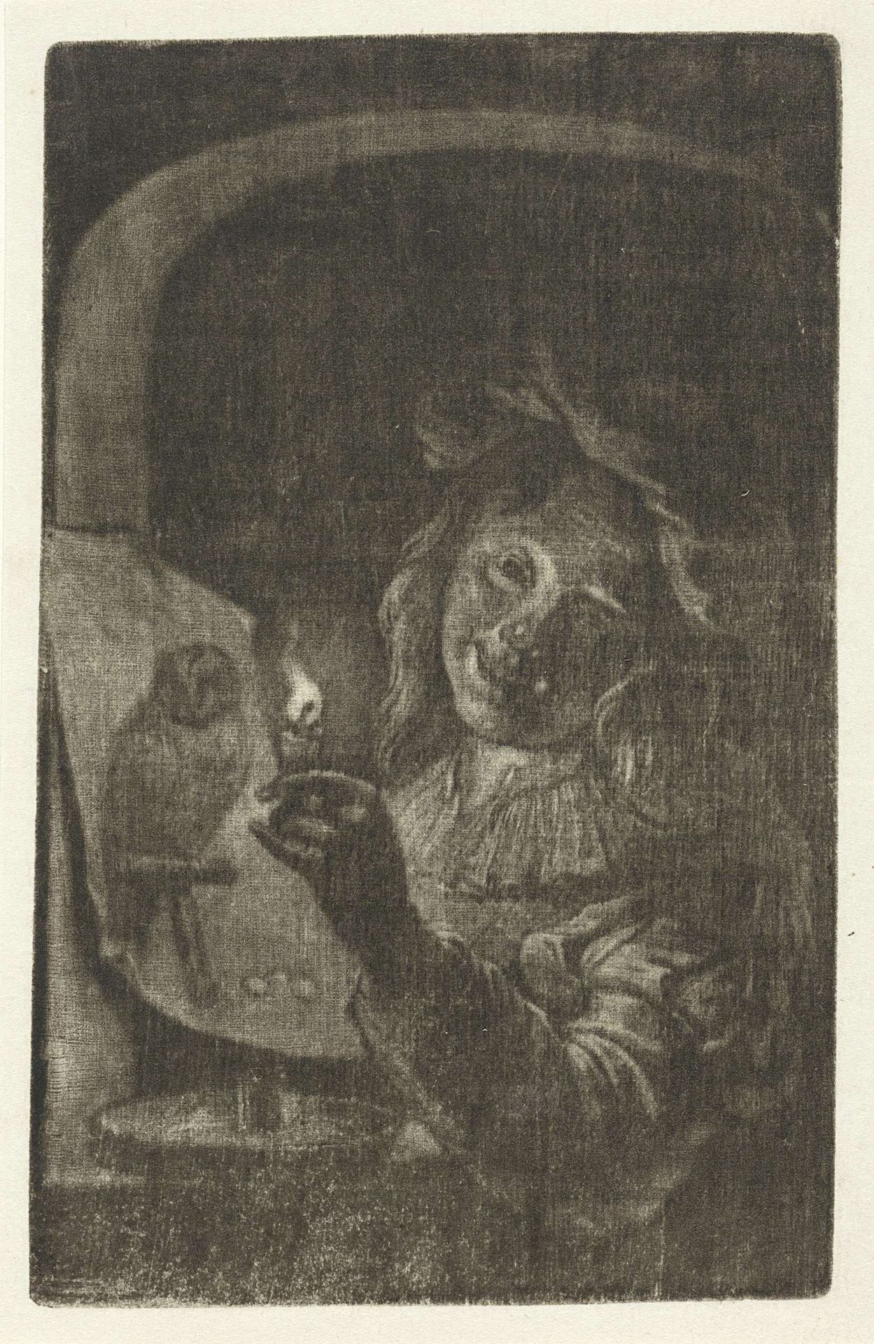 Jongen met een prent waarop een uil bij kaarslicht by Aert Schouman
