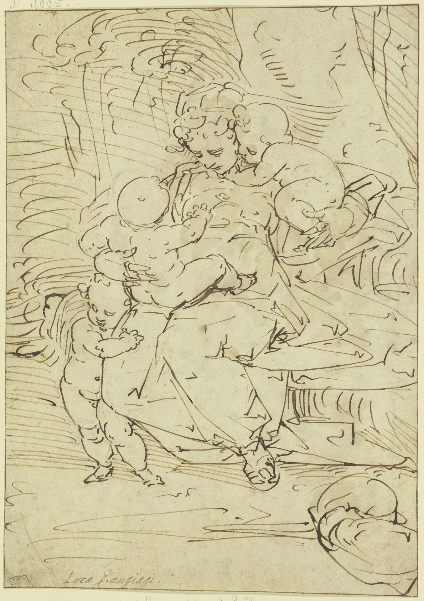 Caritas unter Bäumen sitzend by Luca Cambiaso