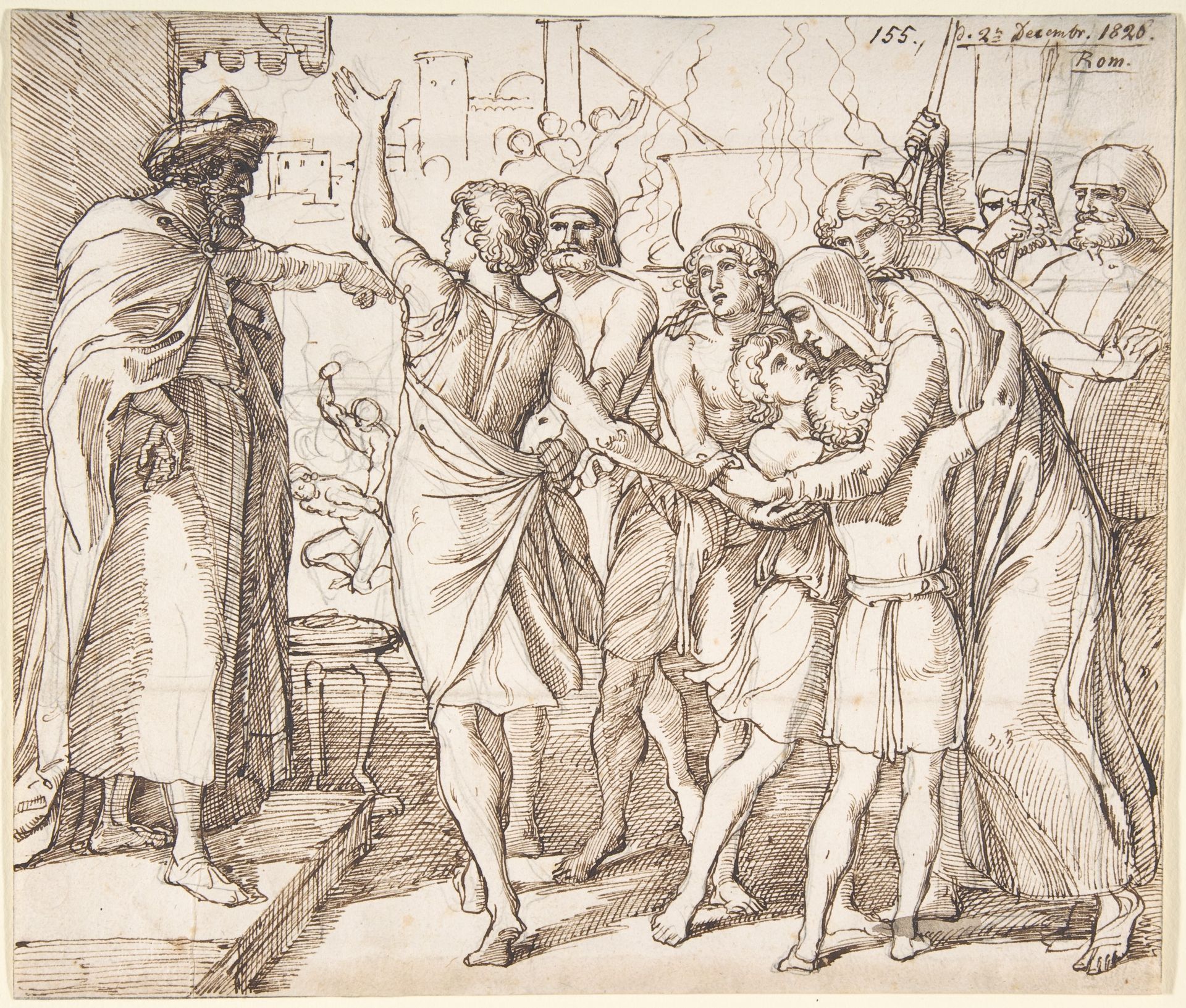 The Martyrdom of the seven brothers; verso: Sketch of two men wrestling (?) by Julius Schnorr von Carolsfeld