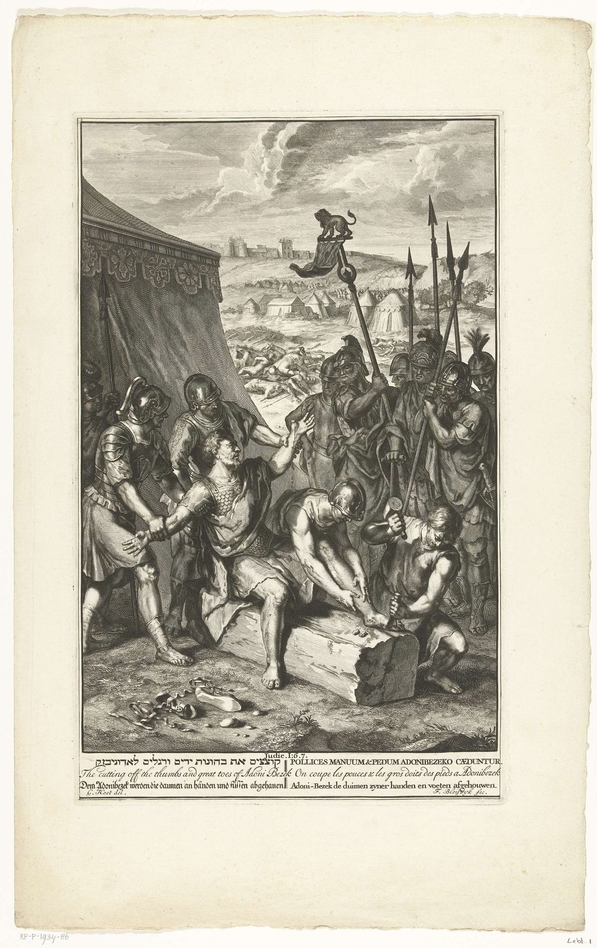 Soldaten hakken duimen en grote tenen van Adonibezek af by François van Bleyswijck
