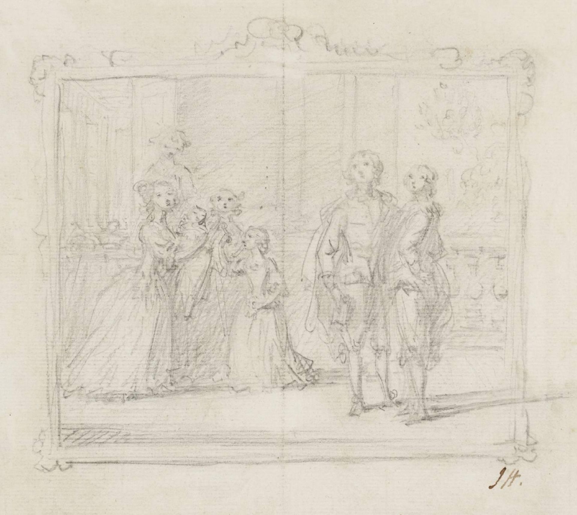 A Family Group of Seven Persons Standing on a Terrace by Joseph Highmore