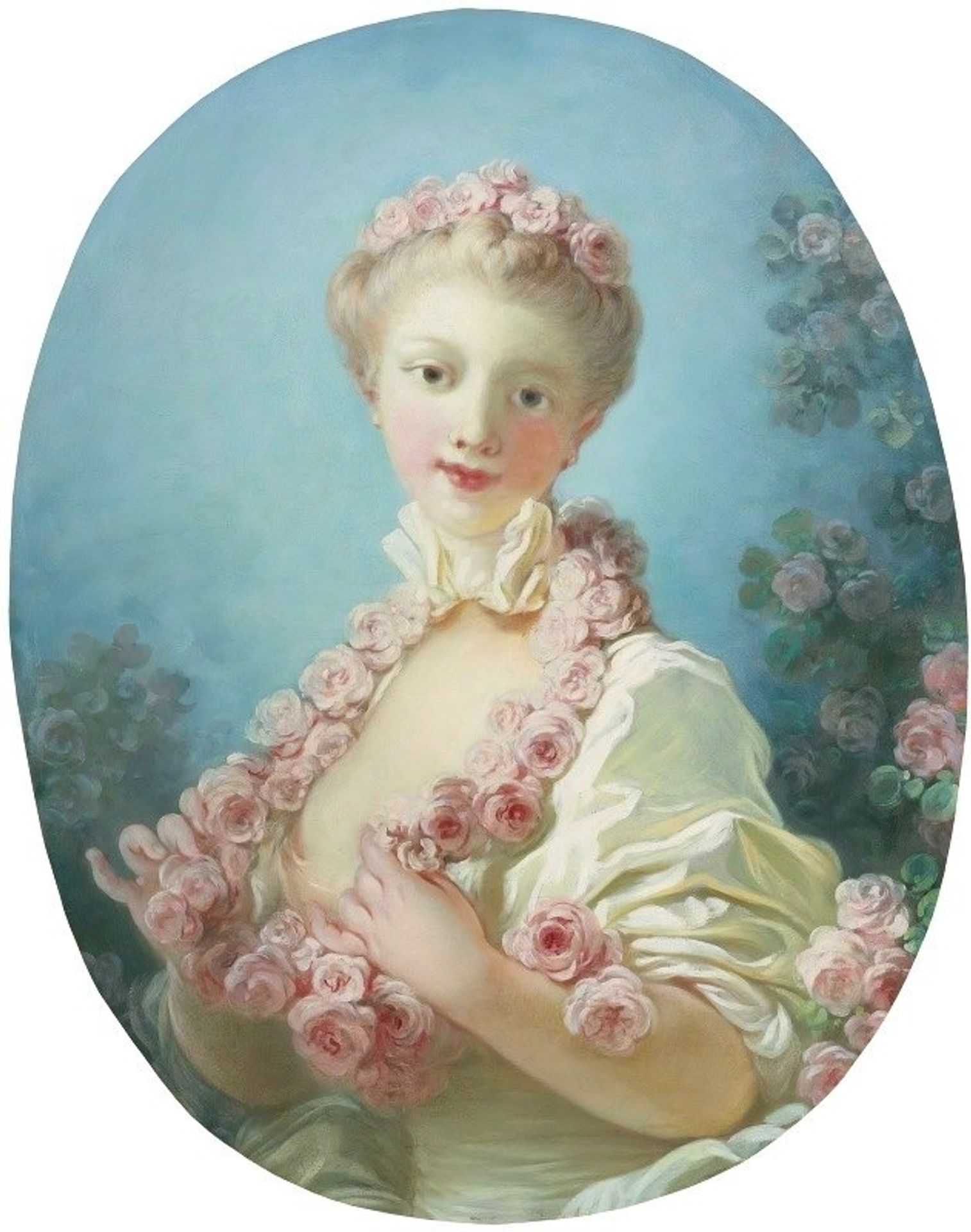 A Young Blonde Woman With a Garland of Roses Around Her Neck by Jean-Honoré Fragonard