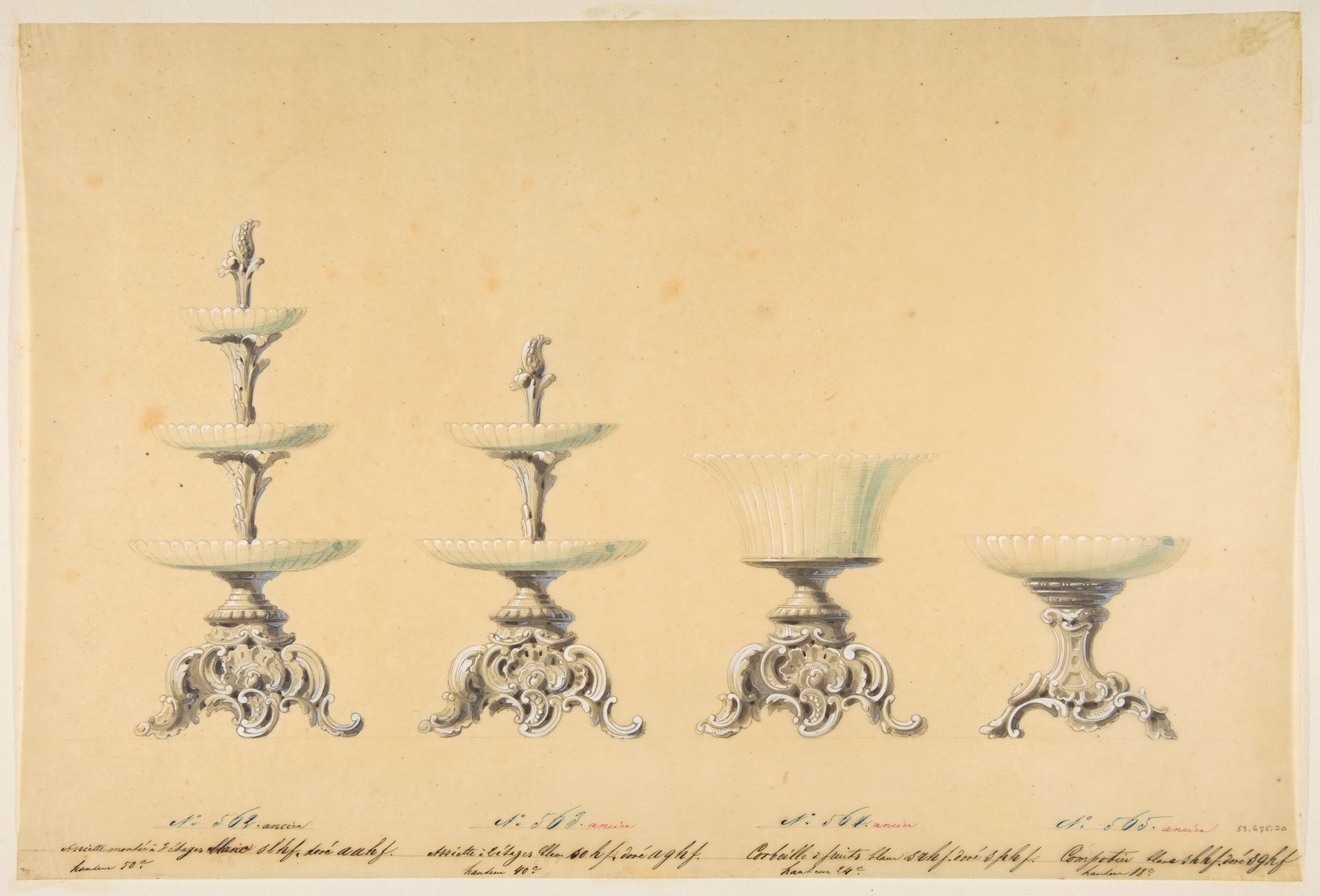Four Designs for Tiered Serving Dishes by Anonymous