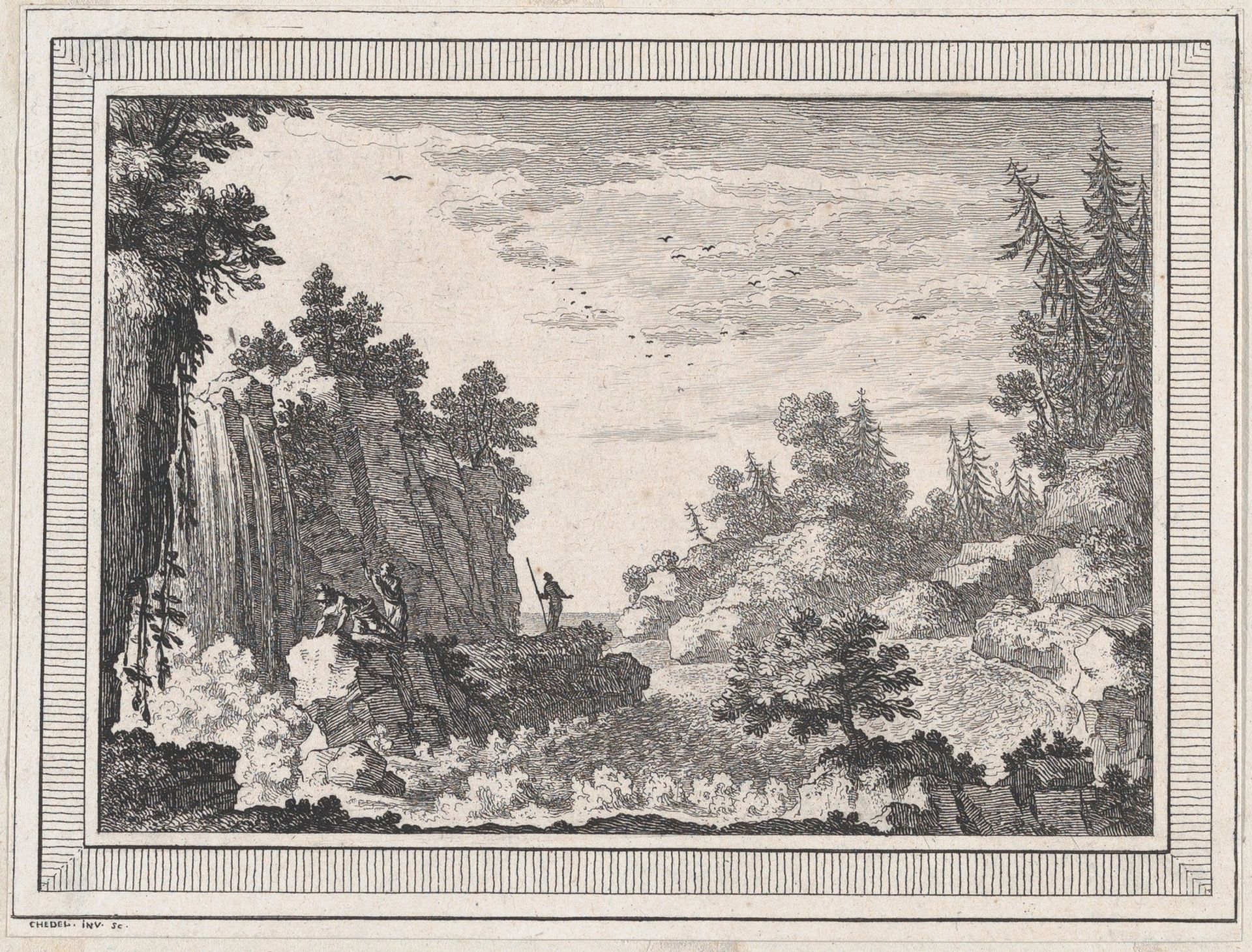Landscape, from a series of six landscapes dedicated to Madame La Marquise de Pompadour by Quentin Pierre Chedel