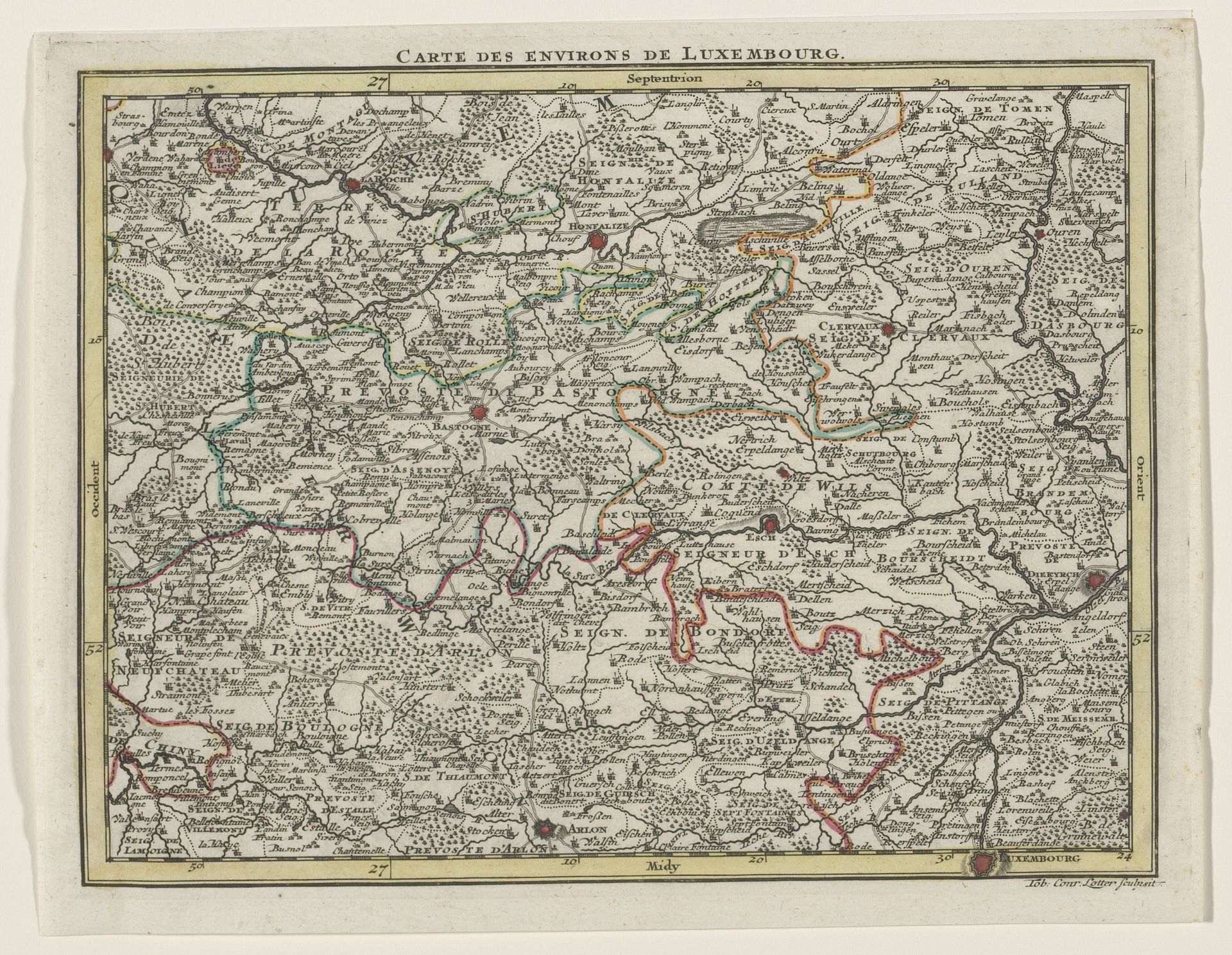 Deel van een kaart van de Oostenrijkse Nederlanden by Tobias Conrad Lotter