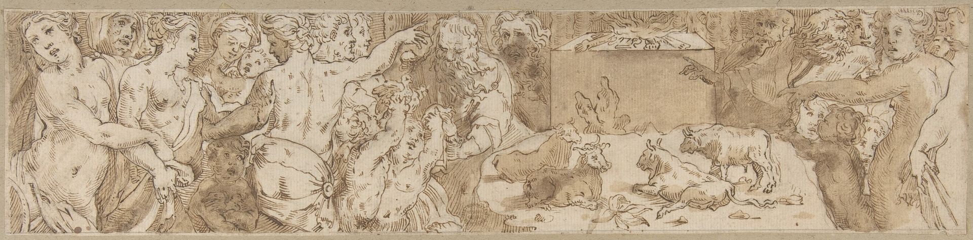 Procession (left-hand portion of border below Sacrifice of Isaac, inlaid-marble pavement, Siena Cathedral) by Domenico Beccafumi
