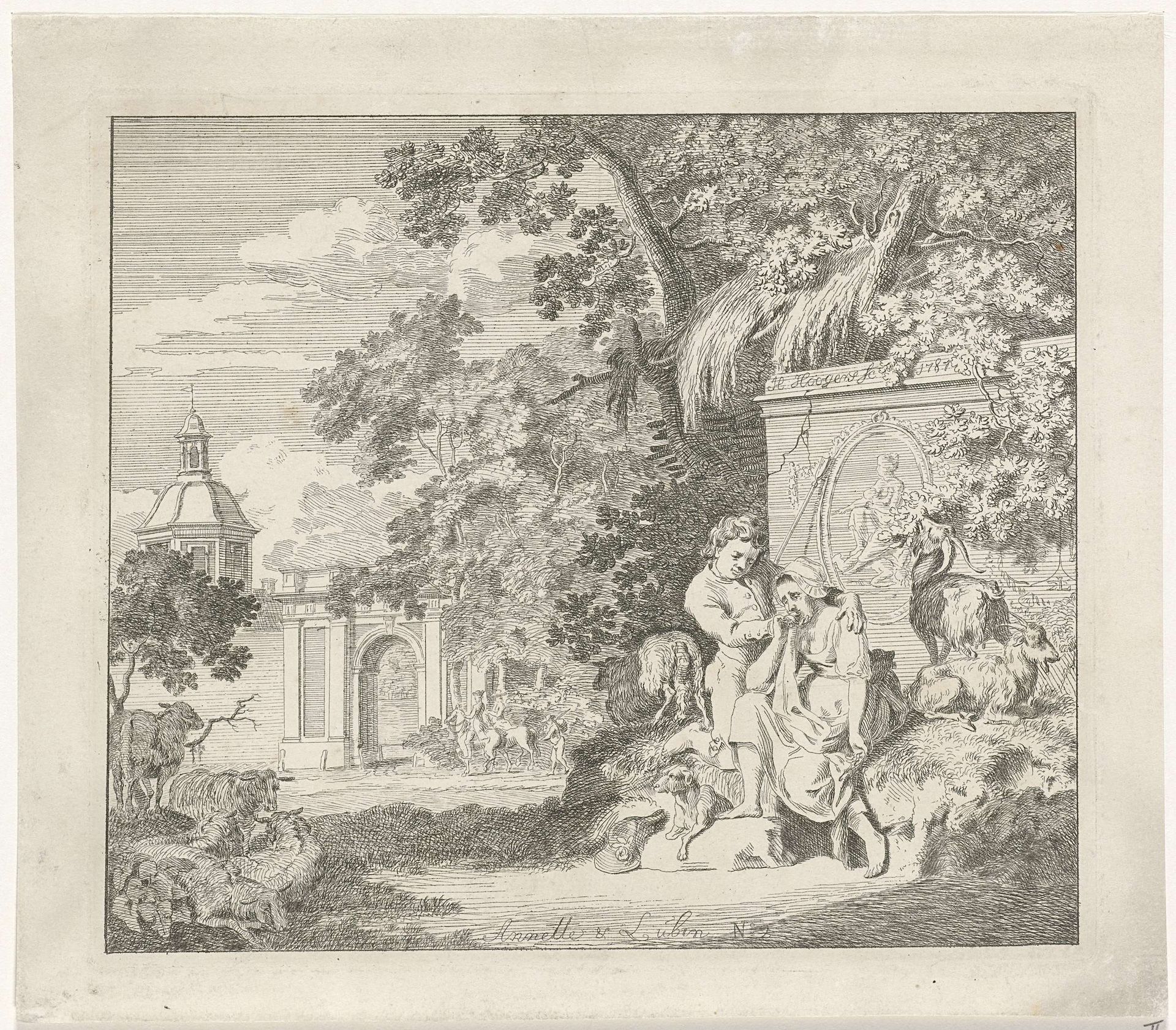 Paar bij een klassiek monument en een stadspoort by Hendrik Hoogers