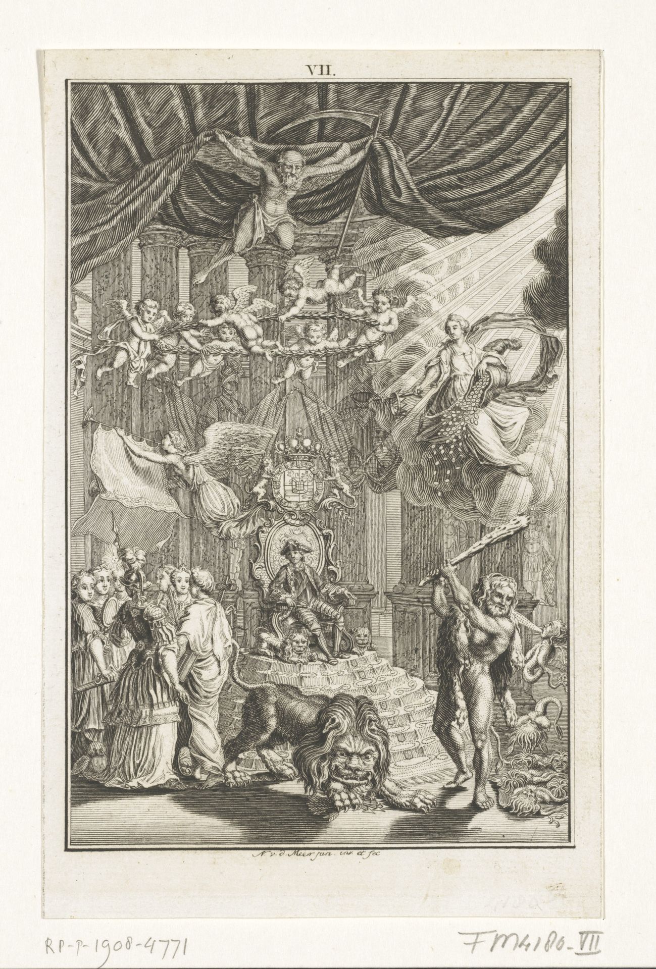 Allegorische voorstelling van de meerderjarigheid van prins Willem V, 1766 by Noach van der (II) Meer