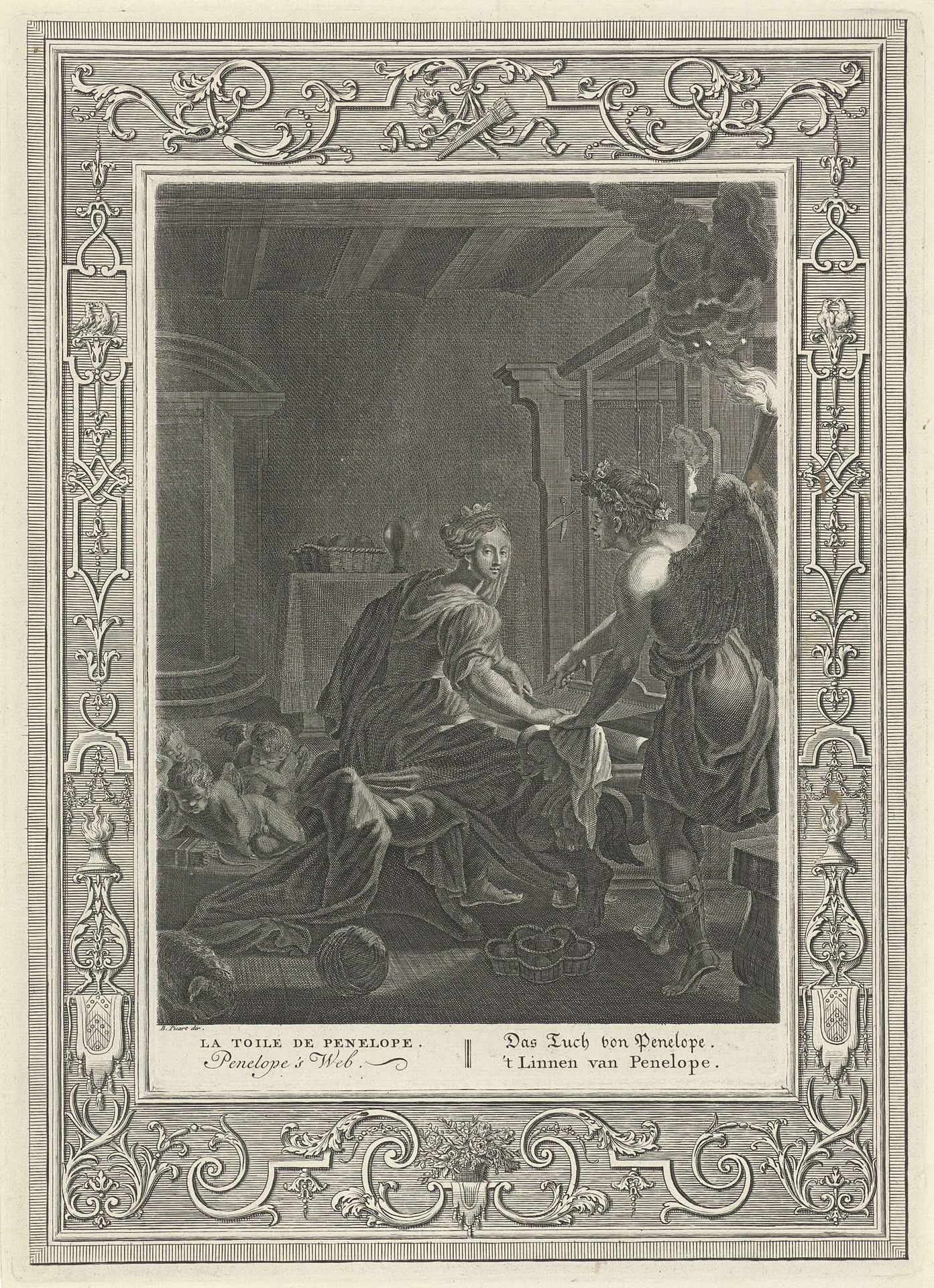 Penelope weeft de lijkwade voor Laërtes by Bernard Picart