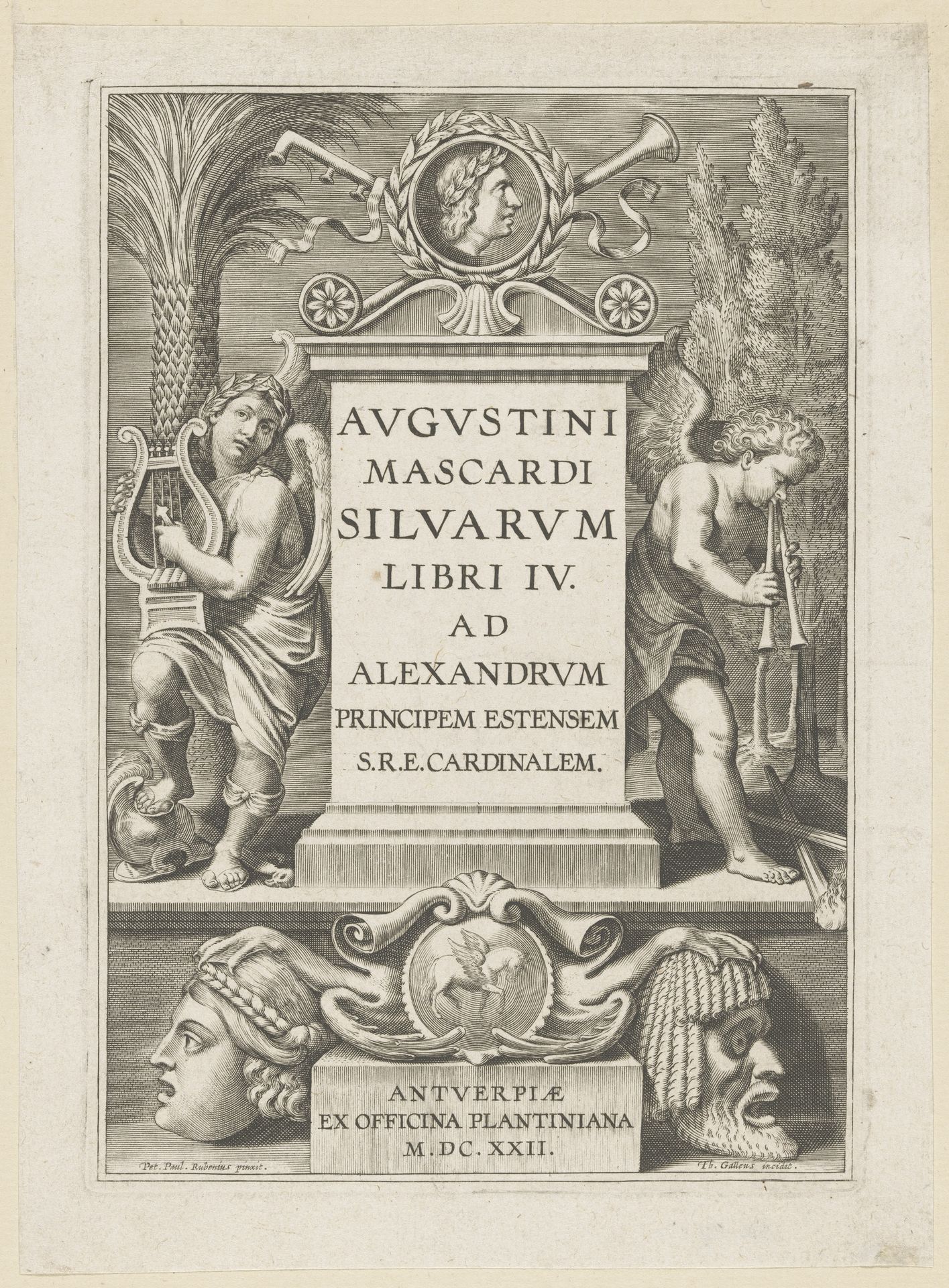 Allegorische titelpagina met portretmedaillon van Vergilius by Theodoor Galle