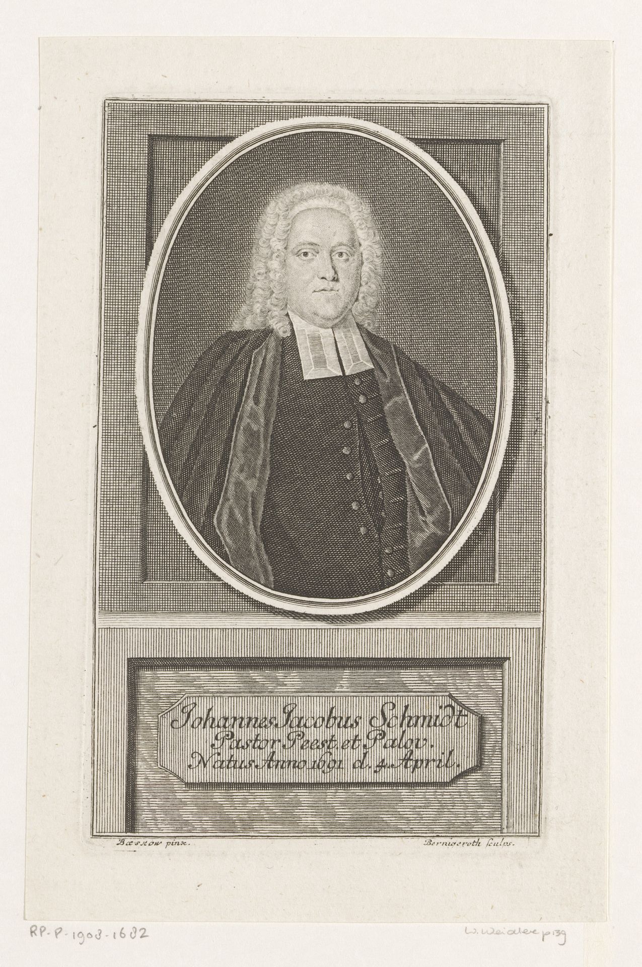 Portret van Johann Jacob Schmidt by Johann Martin Bernigeroth