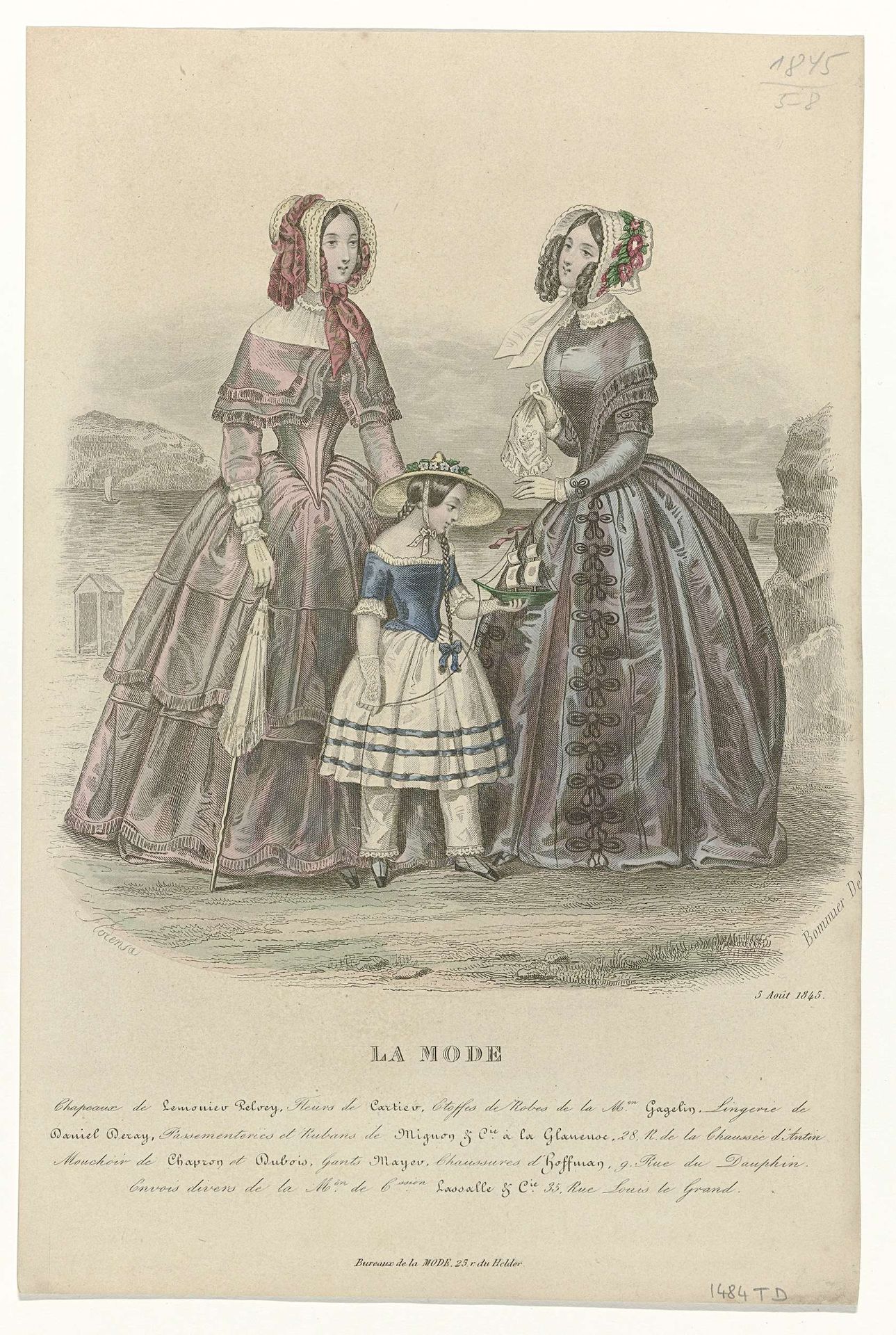 La Mode, 5 août 1845 : Chapeaux de Lemoniev Pelvey (...) by Florensa de Closménil