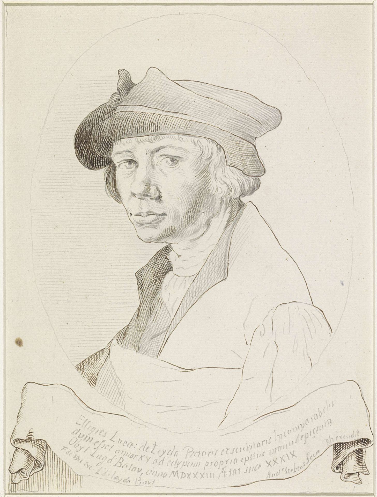 Portret van Lucas van Leyden, in ovaal naar links by Anonymous