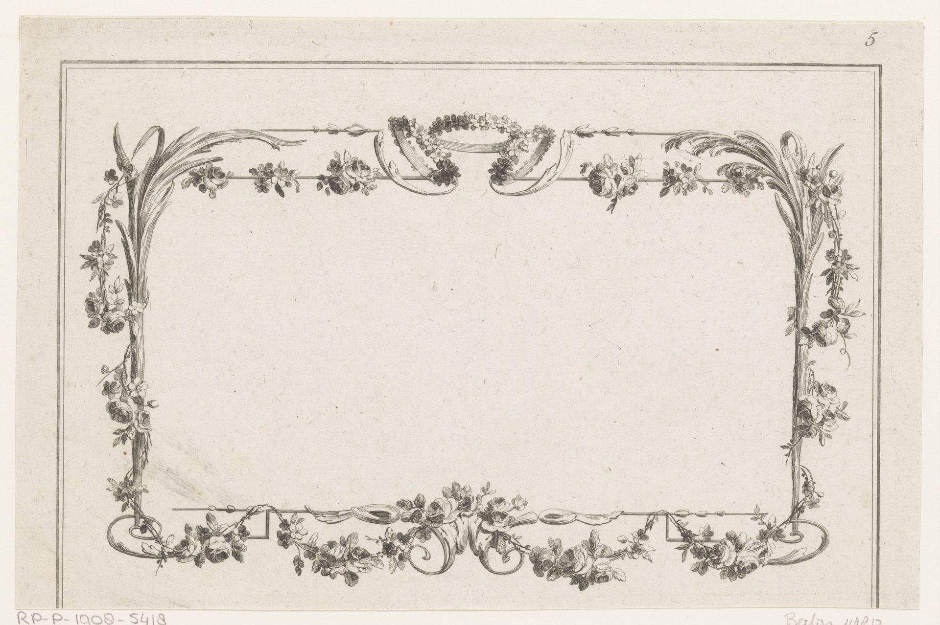 Omlijsting met bloemen en kransen by Pierre Gabriel Berthault