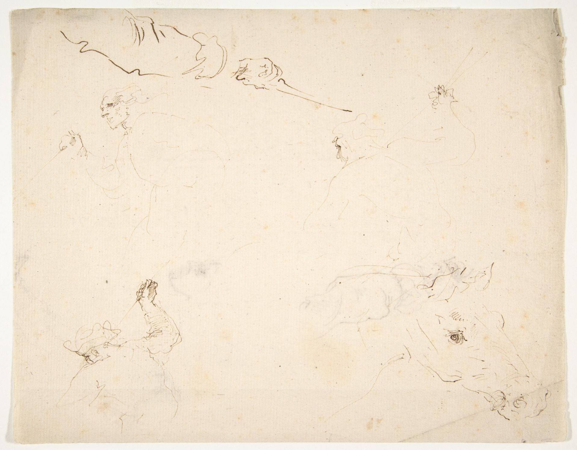 Figures in Battle and Head of a Horse (recto); Studies of a Man's Head and Arms (verso) by Stefano della Bella