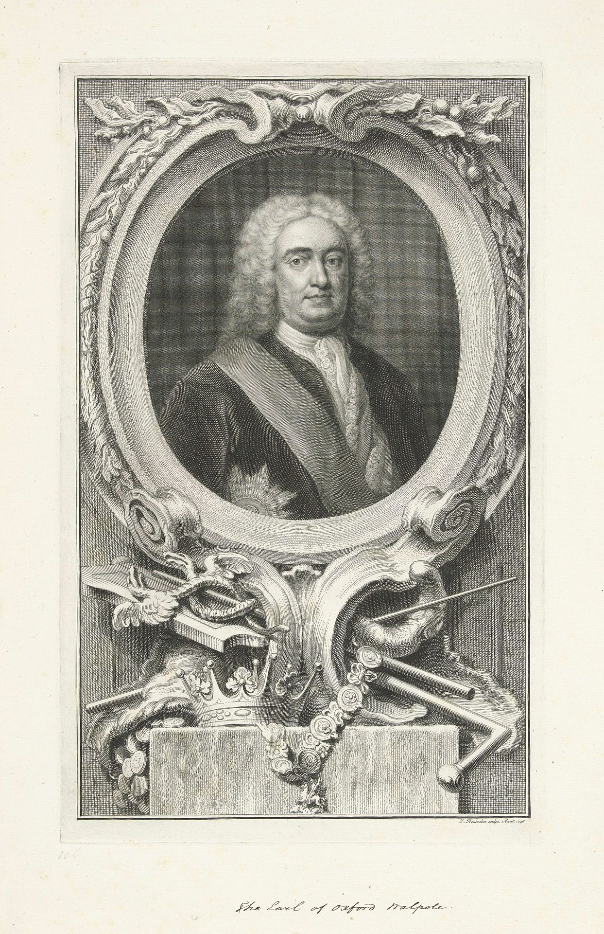Portret van Robert Walpole by Jacob Houbraken