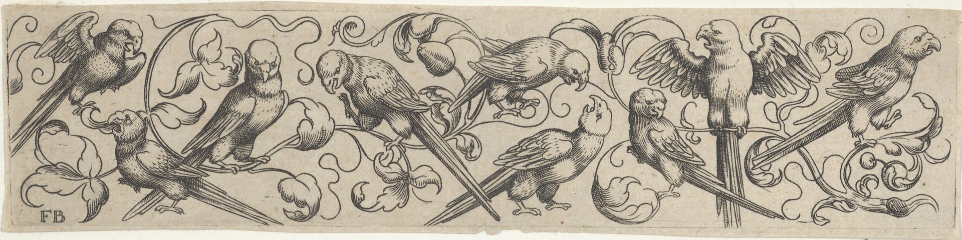 Frieze with Nine Birds Perched on a Vine by Franz Isaac Brun