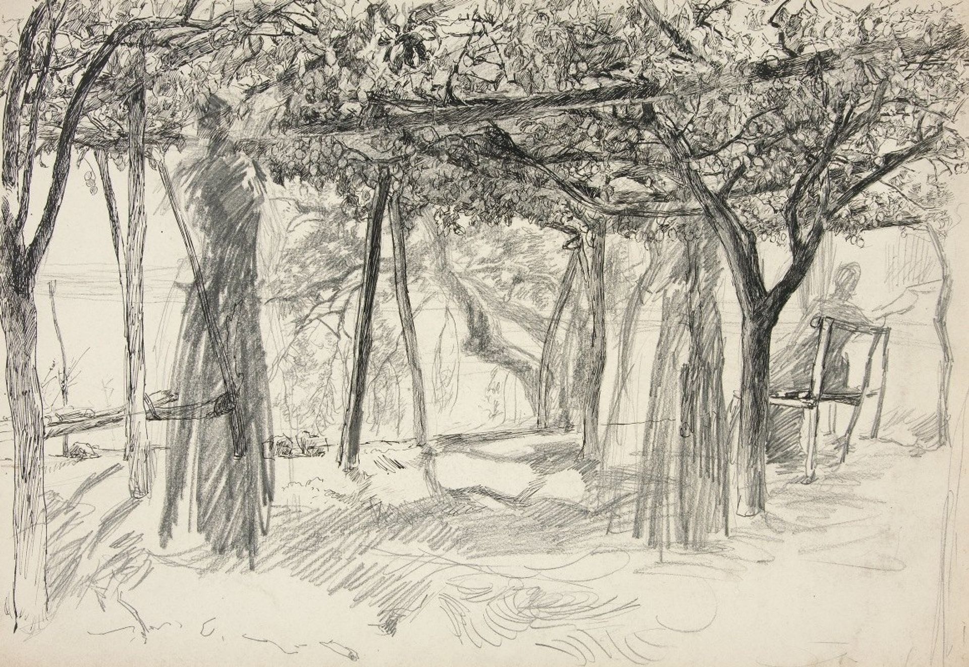 Figures under an arbor by Edwin Austin Abbey