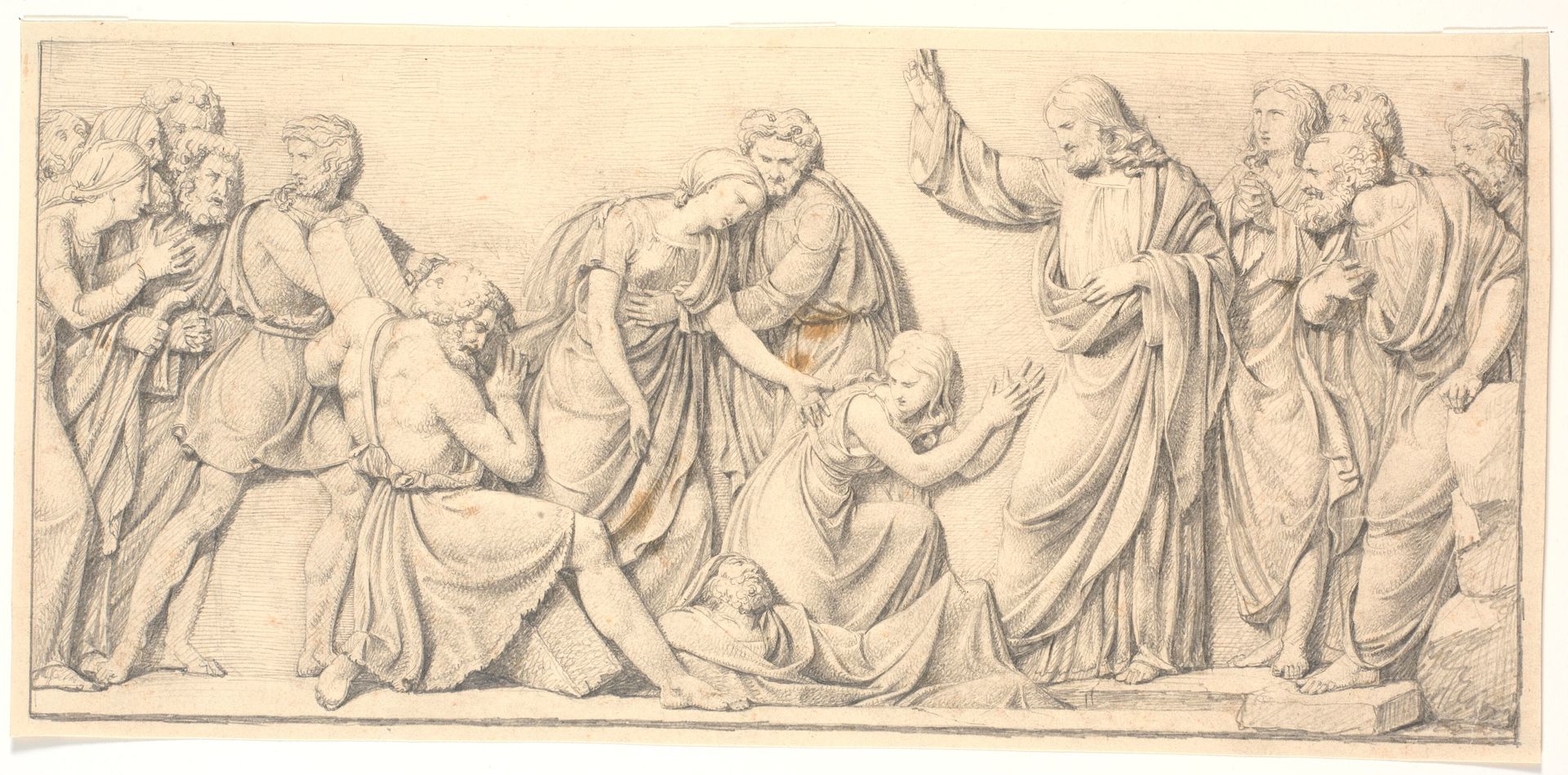 Lazarus' opvækkelse. Studie til afvigende relief i slotskirken by H.W. Bissen
