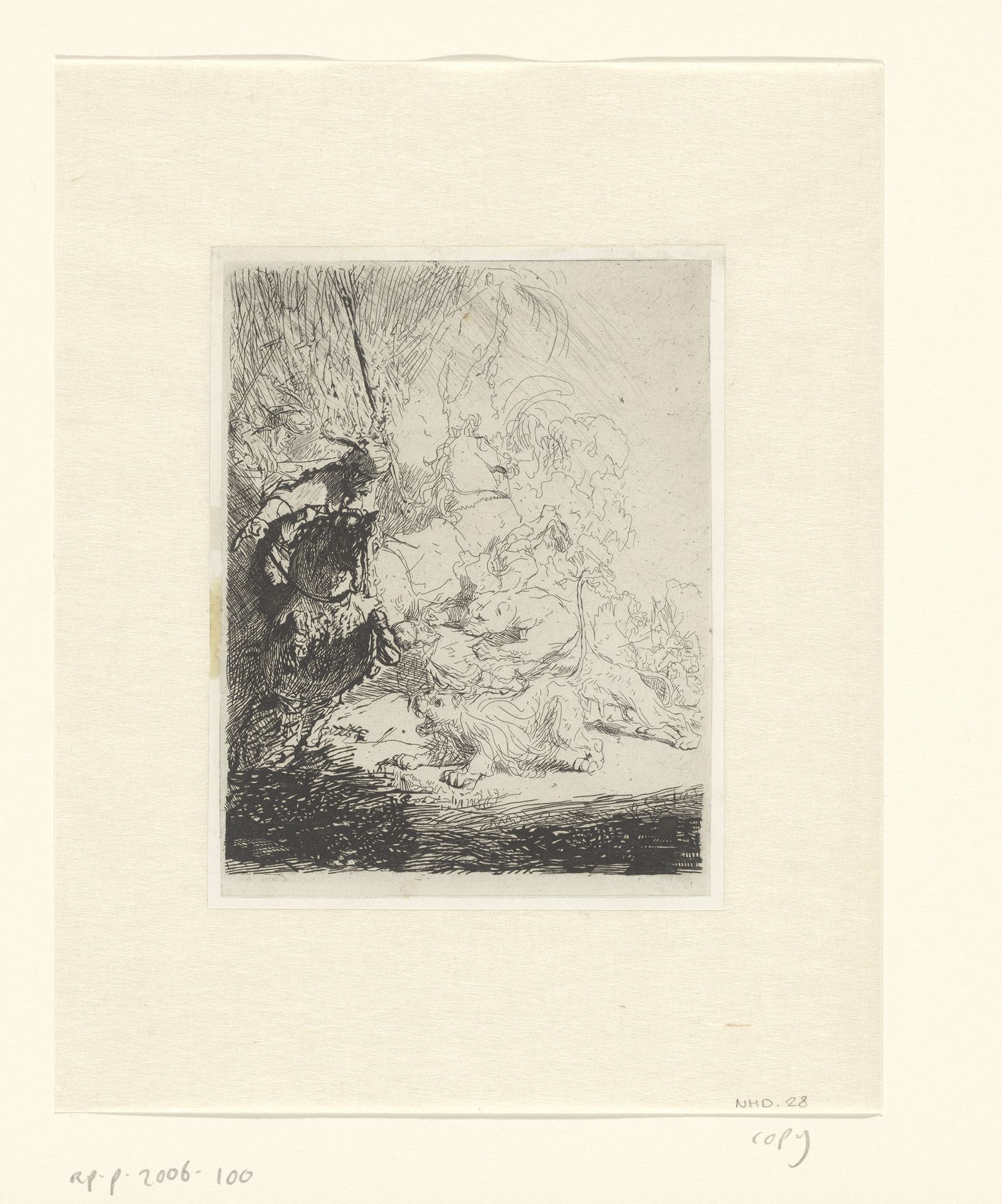 The small lion hunt (with two lions) by Léopold Flameng
