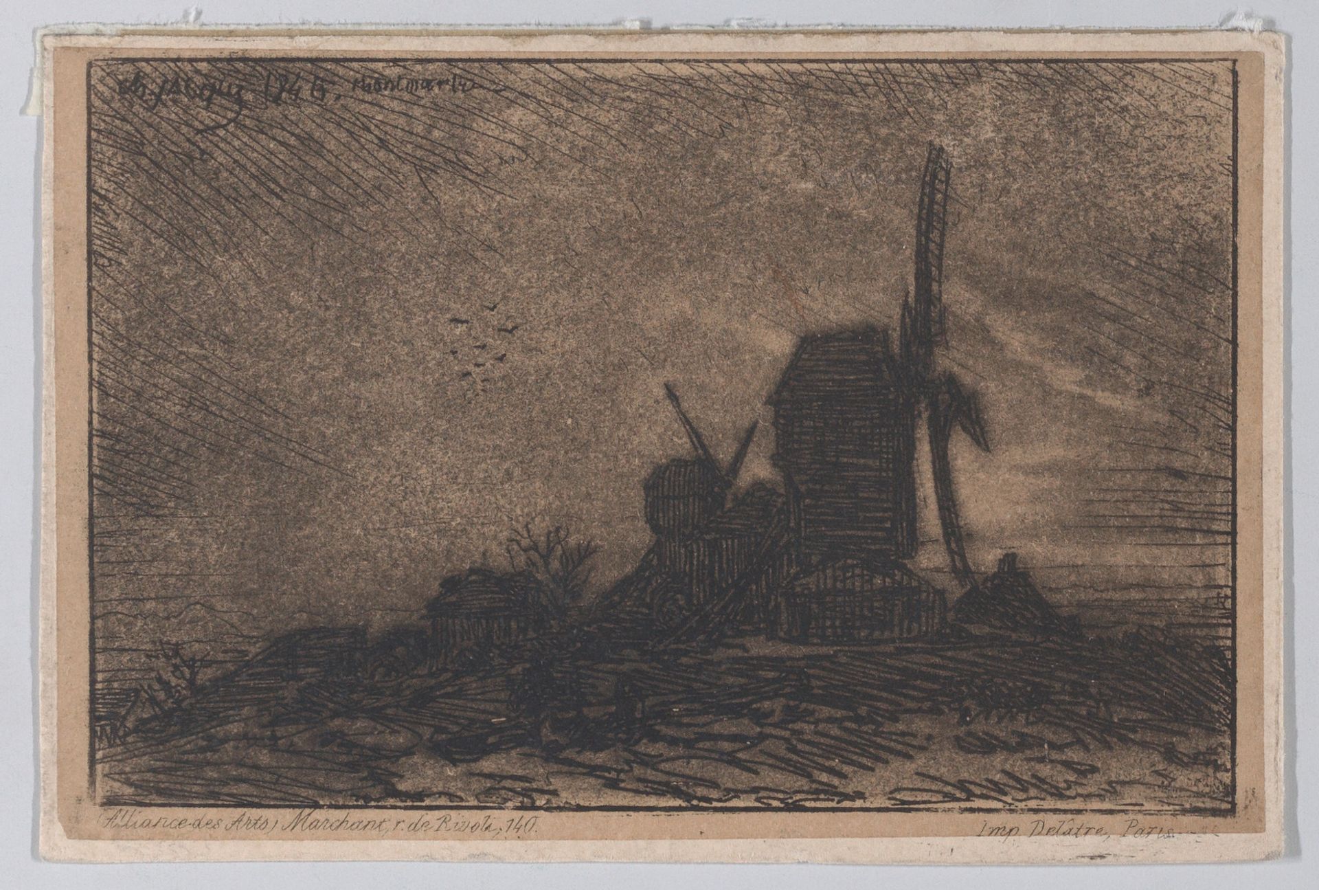 Two Windmills in Montmartre by Charles Jacque