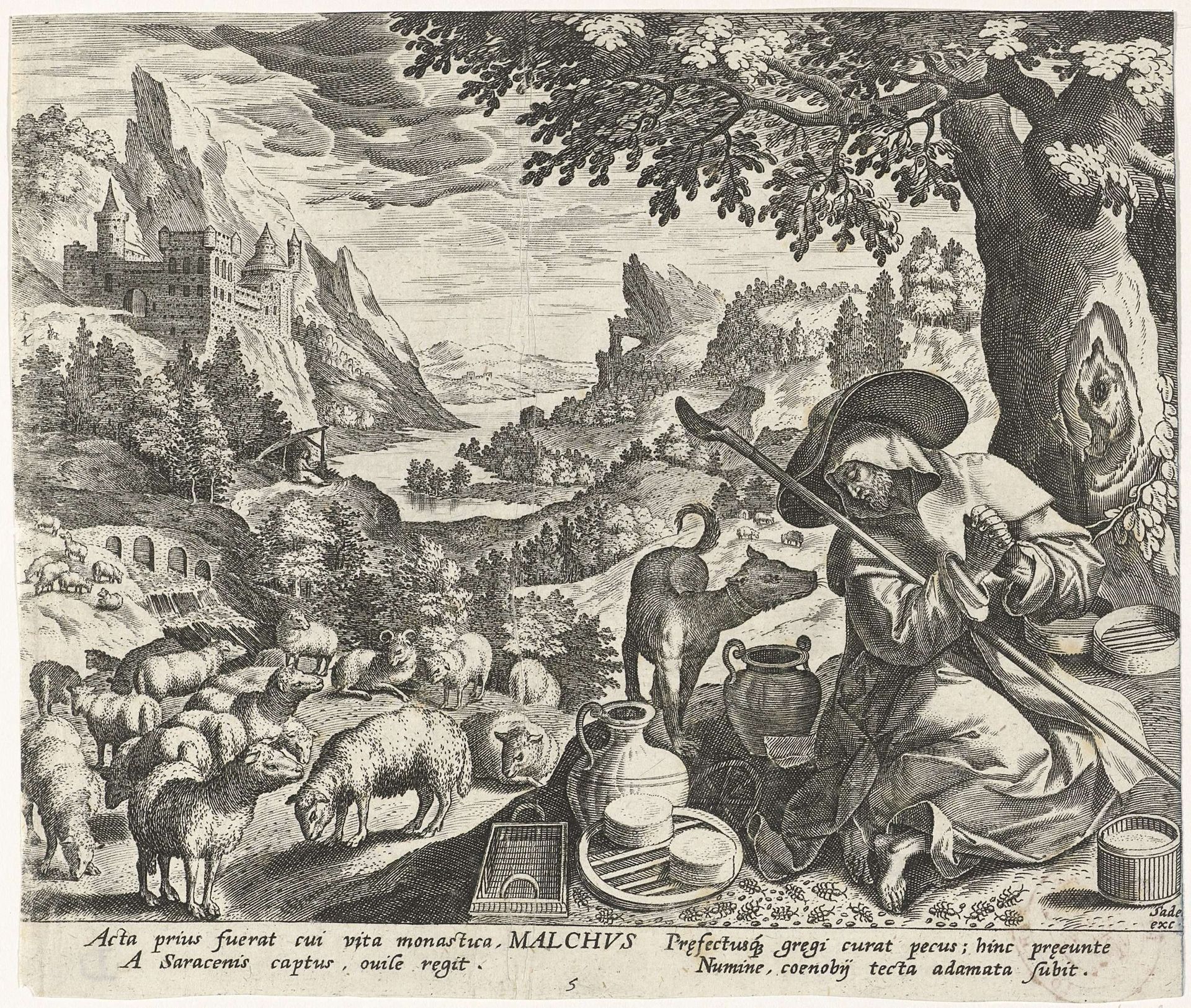 Malchus van Chalcis als kluizenaar by Johann Sadeler I