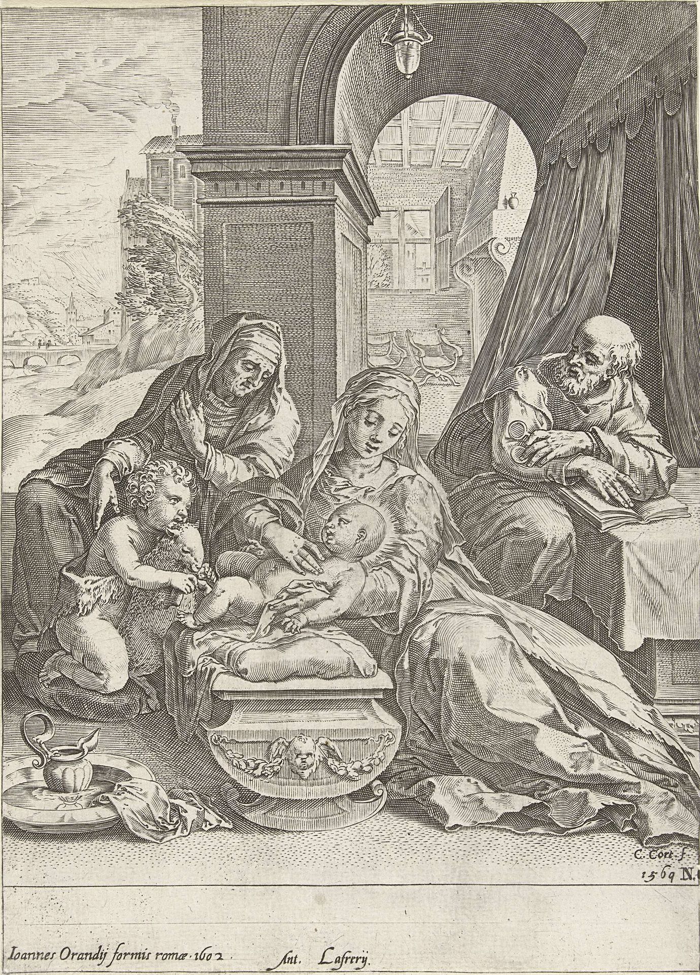Heilige Familie met Anna en Johannes de Doper by Cornelis Cort
