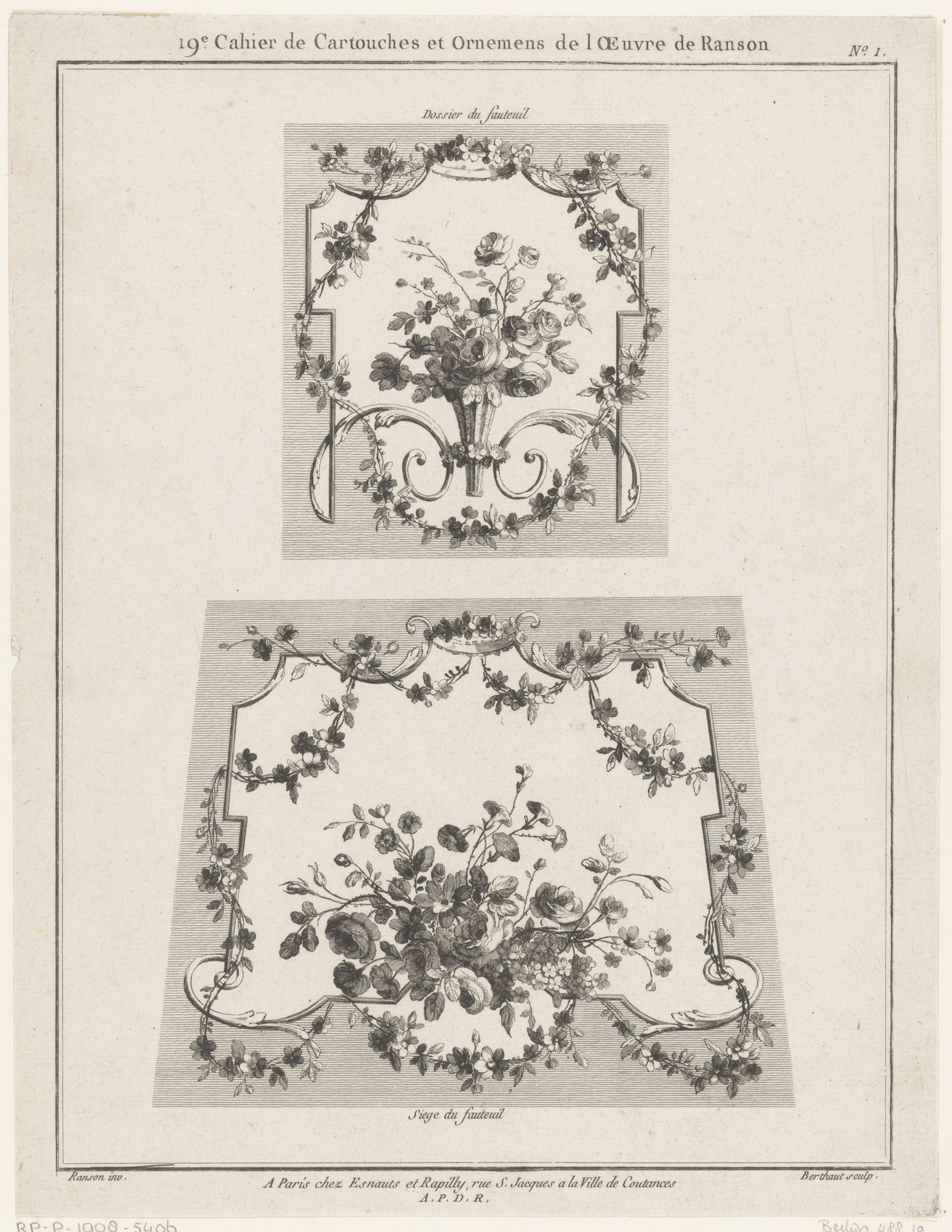 Stoelbekleding met vaas en bloemen by Pierre Gabriel Berthault