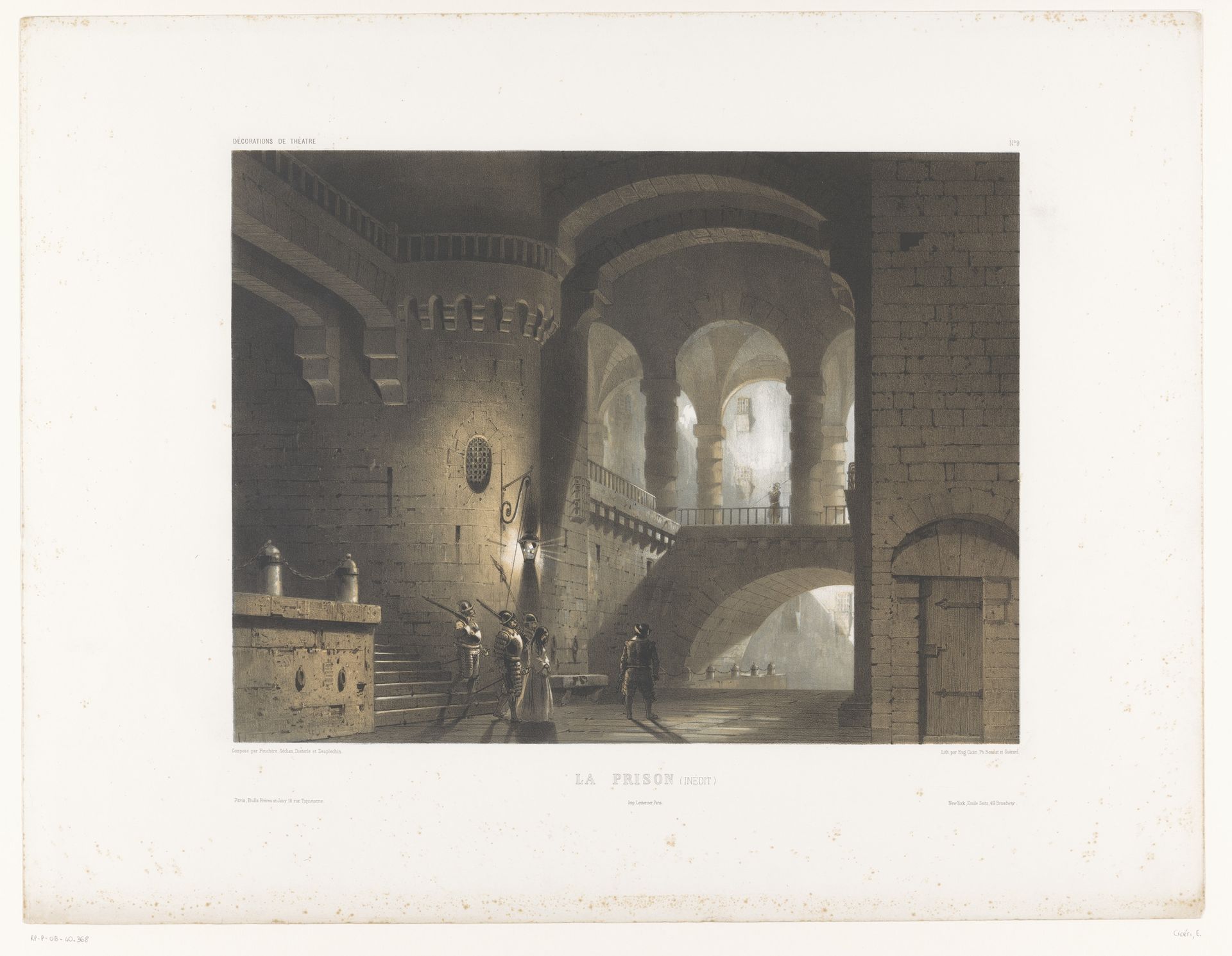 Theaterdecor met een gevangenis by Eugène Cicéri